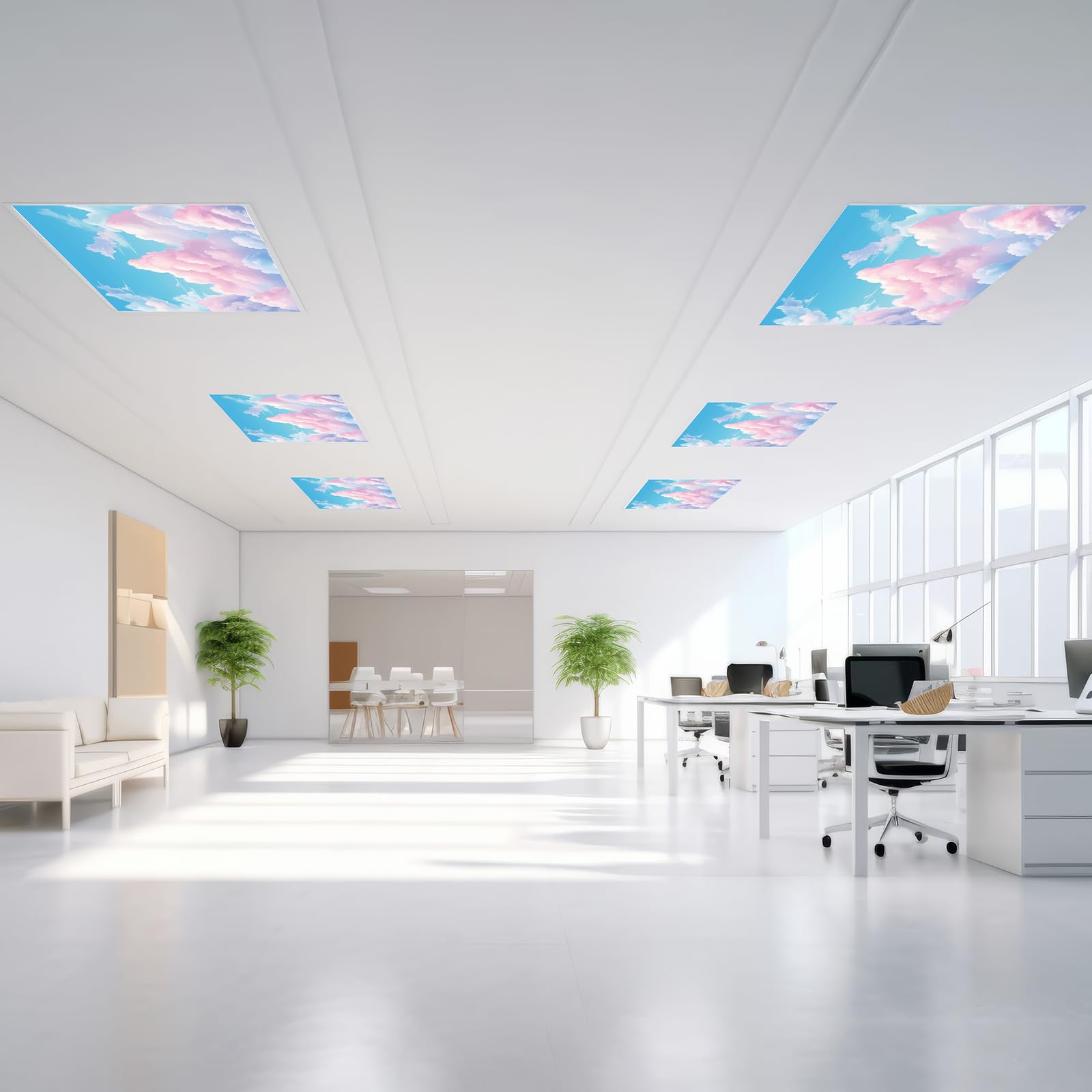 Outus Fluorescent Light Cover, 2x4 ft, Pink Cloud, 6 Pcs Magnetic Ceiling Panel, Reduces Glare for Office & School, Model TJRW-Outus-338