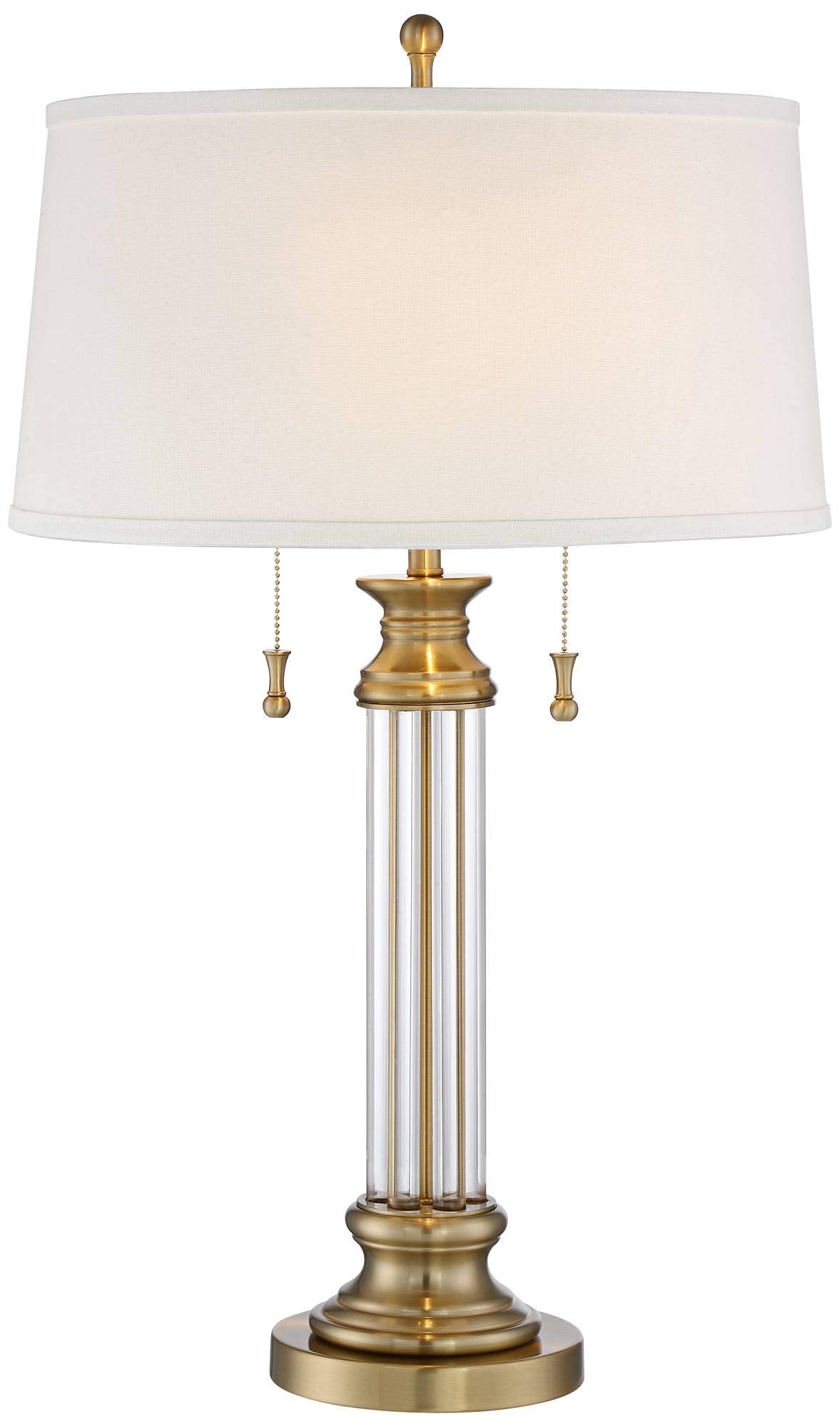 Vienna Full Spectrum Rolland Table Lamp With Table Top Dimmer 30'' Tall Antique Brass Crystal Column Off White Tapered Drum Shad