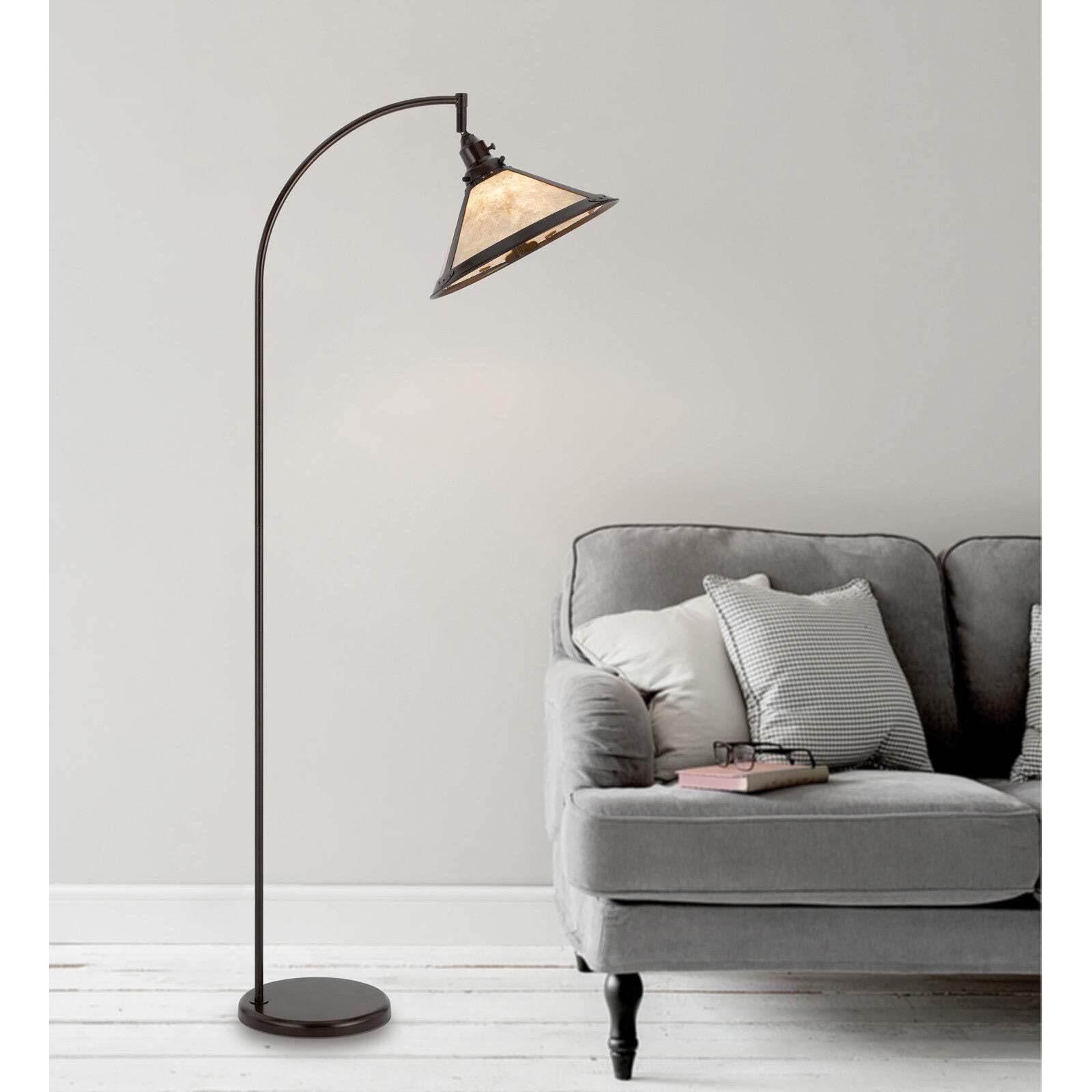 HomeRoots 65 in. Bronze Traditional Floor Lamp with White Empire Shade - Metal Construction