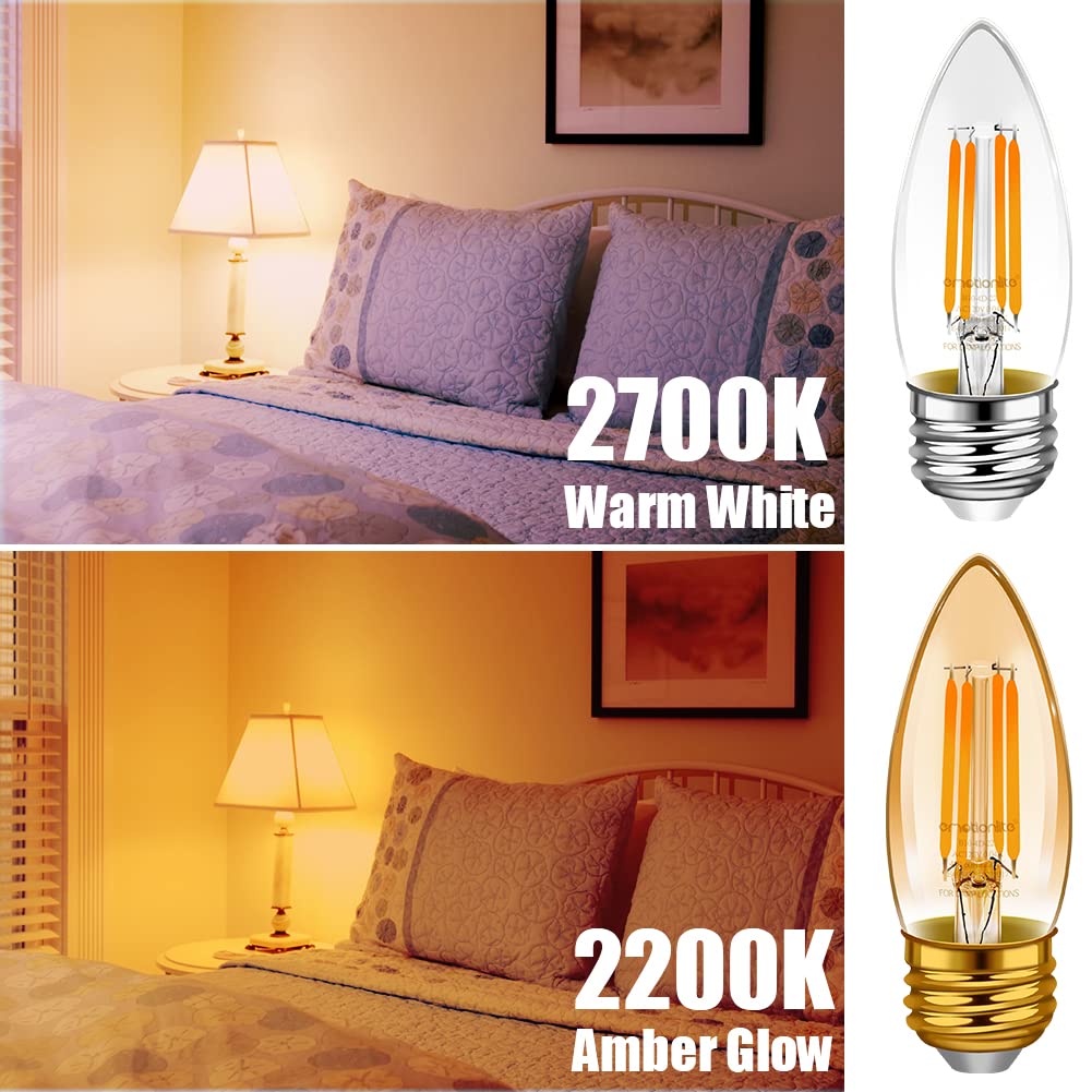 Emotionlite Led Light Bulbs, Dimmable Candelabra Bulbs, E26 Base, Warm White, Chandelier Light, Ceiling Fan Bulb, 40W Equivalent, 4W, 2700K, 350Lm, Ul Listed, 12 Pack