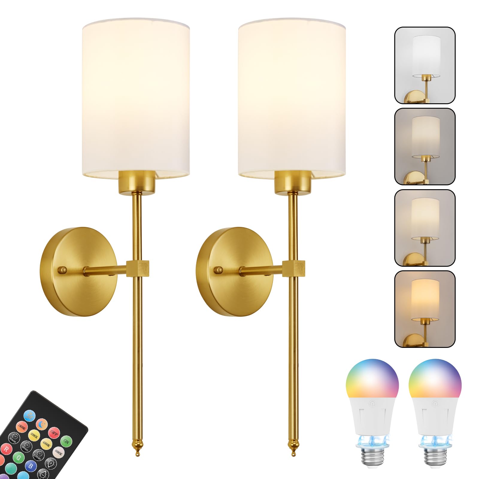 KARTOOSH Battery Operated Wall Sconces Set of 2, Wireless Rechargeable, Dimmable, 20.6 Inch, Brass, Model ZM213B
