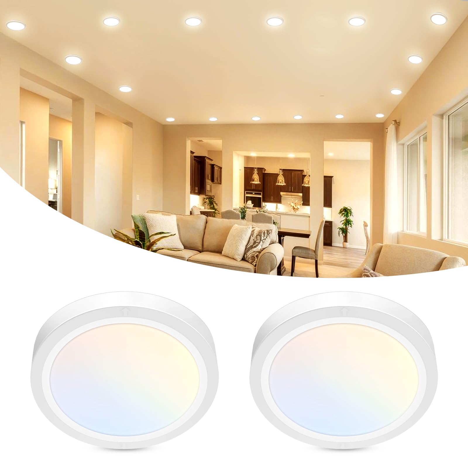libtit 2Pack 4.7 Inch Small LED Ceiling Lights Flush Mount  3000K 4000K 6500K Adjustable  7W 700LM White Round Disk Light Fixture for Closet Basement Bathroom Hallway Kitchen Office Garage