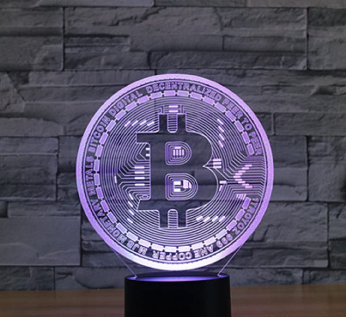 SUPERRUIDALONG 3D Bitcoin LED Table Lamp - 16 Color Night Light, Model 8008, Multicolor, Size L, Bedroom Decor, Gift for Kids