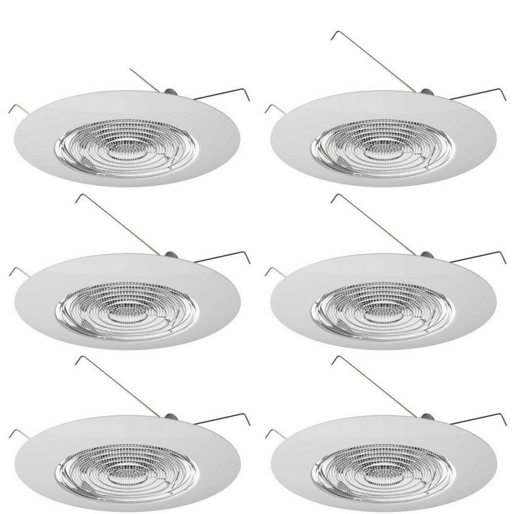 6 Inch Fresnel Glass Lens with White Plastic Shower Trim - 60 Watt Max. - for Wet Locations - Shower Glass Can Light Trim - Ul L