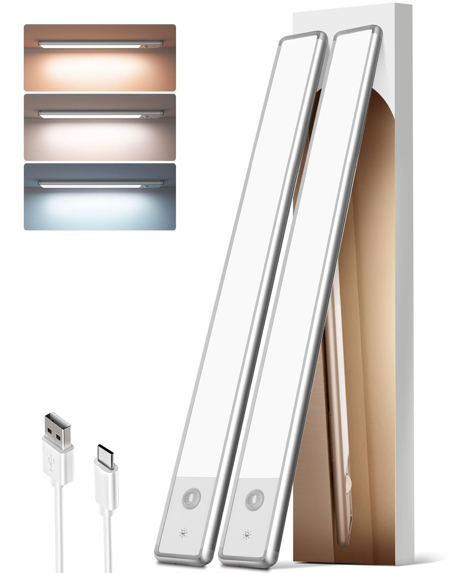 EZVALO 16.5in Under Cabinet Lighting, 4000mAh Rechargeable Motion Sensor Lights, 145 LED Motion Activated Closet Light Wireless,