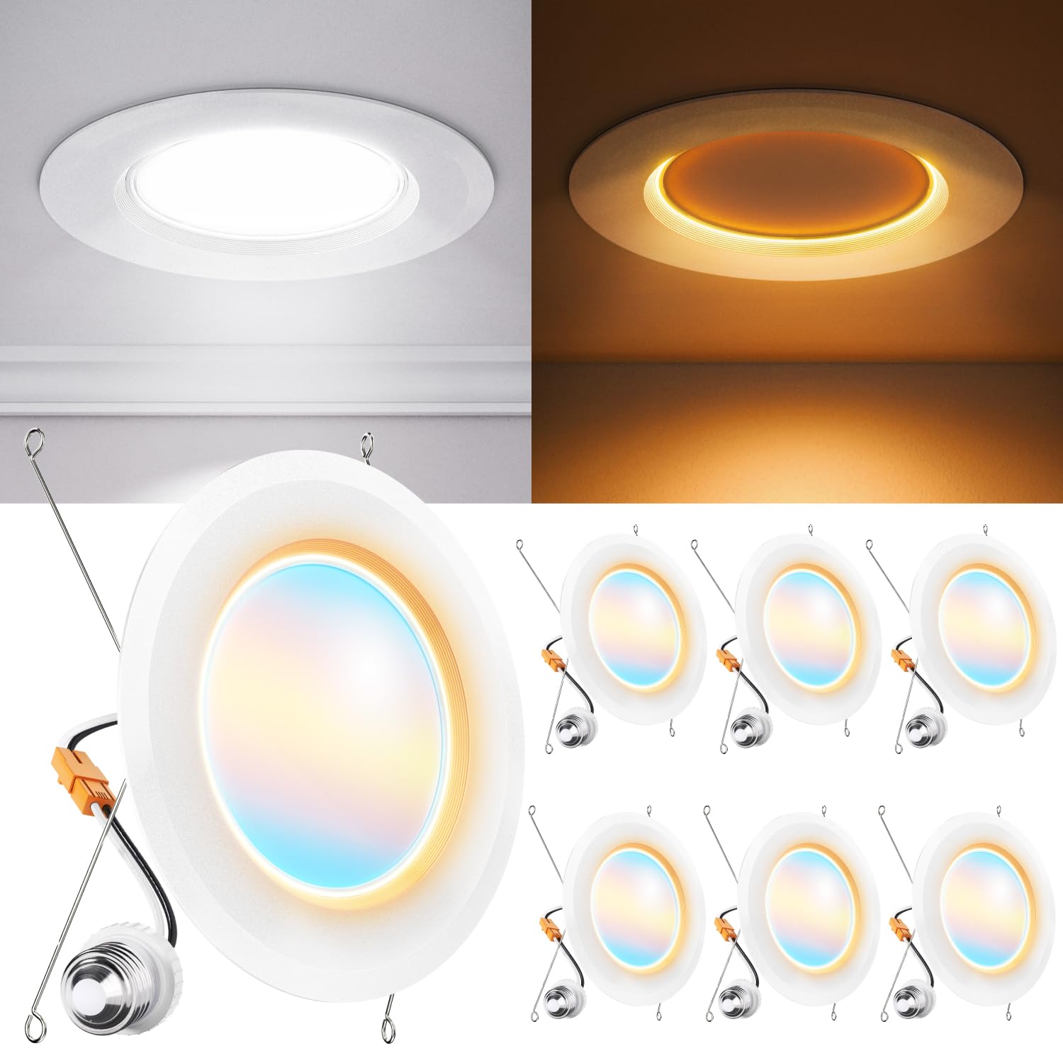 Sunco 6 Pack 6 Inch LED Retrofit Night Light Recessed Downlight, 1000 Lumens, 2700K/3000K/4000K/5000K/6000K CCT Selectable, 12W,