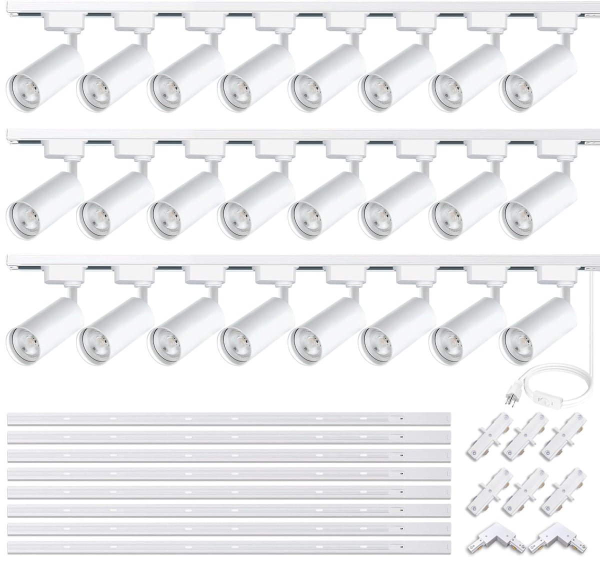 Bravsekai Track Lighting 24 Heads 4000K Natural White, Dimmable From 20%-100%, 20W Extra Bright Plug In Led Track Lighting Compl