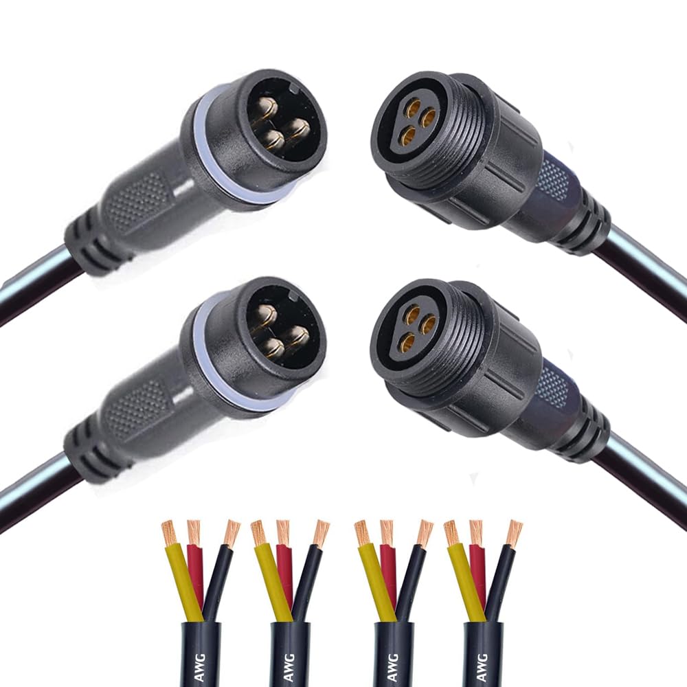QOFOWIN 3Pin Waterproof Connector,3 Wire Male Female Plug LED Connector,with 12AWG IP68 25CM Extension Cable, for Car, Boat,Truc