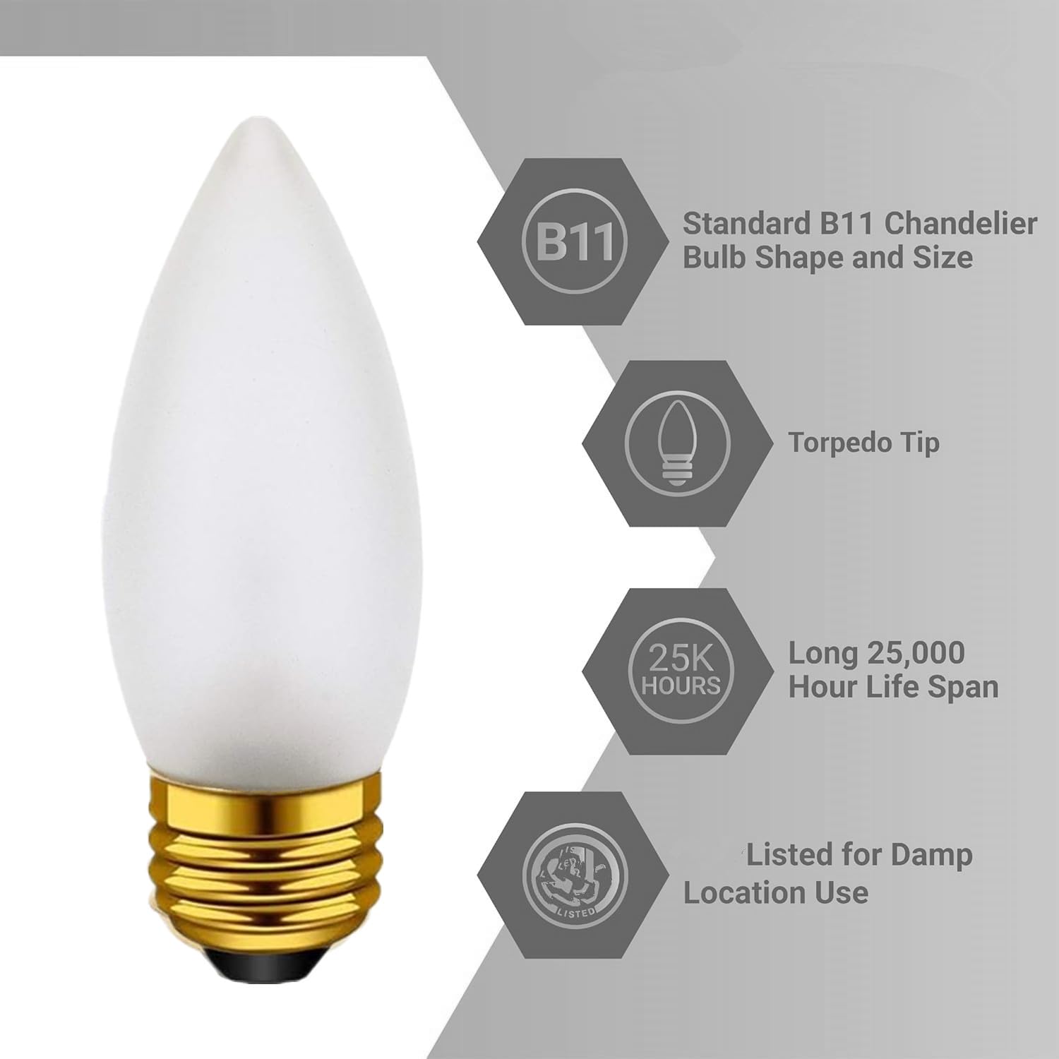 DXMKOP Frosted Flame Tip Chandelier Light Bulb, B11 Medium E26, 40W Equivalent, Glass, White, 66 Pack