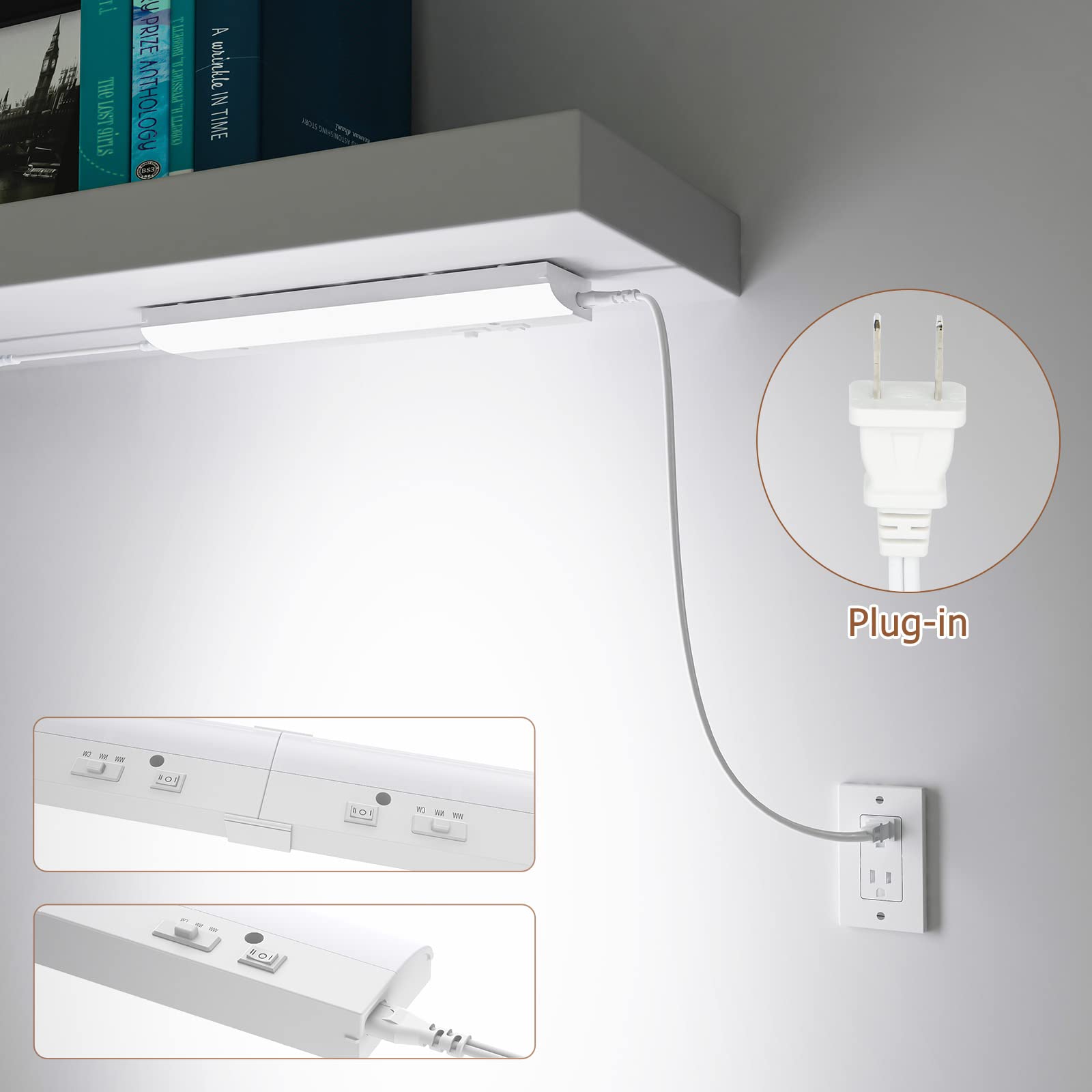 Pesuten Led Under Cabinet Task Lighting For Kitchen Plug-In Closet Light Dimmable Under Cabinet Light 3 Color 3000K/4000K/5000K For Kitchen Garage Counter/Sink Area 12 Inch