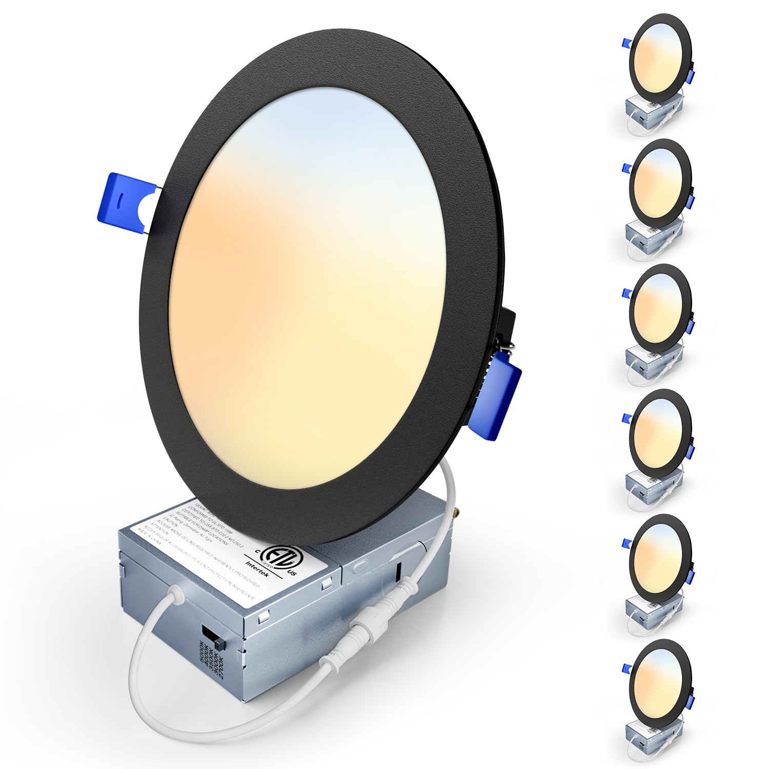 Veriligt 6 Pack 6 Inch 5CCT LED Recessed Light, Silm Canless Recessed Lighting, Dimmable, Damp Rated, 2700K-5000K, Wafer Ceiling