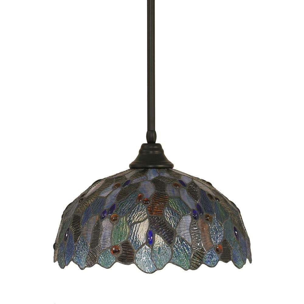 Toltec Lighting 26-Mb-995 Stem Pendant With Hang Straight Swivel With 16&quot; Blue Mosaic Tiffany Glass, Matte Black Finish