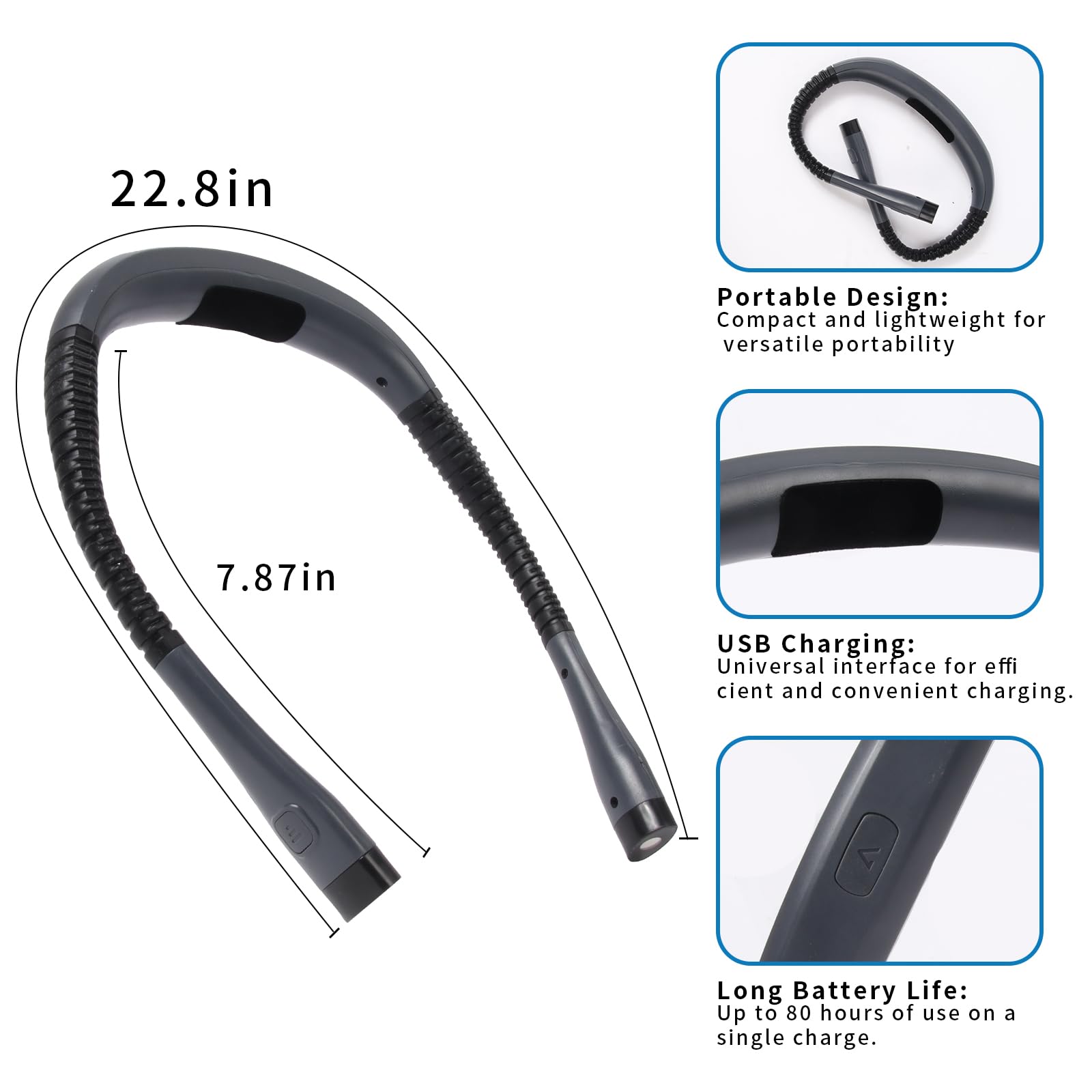 Bsdgeclogy Book Light, 3-Color & 9-Brightness Reading Light, Bendable Neck Light, 80-hr Lasting Rechargeable Lamp, Perfect Book