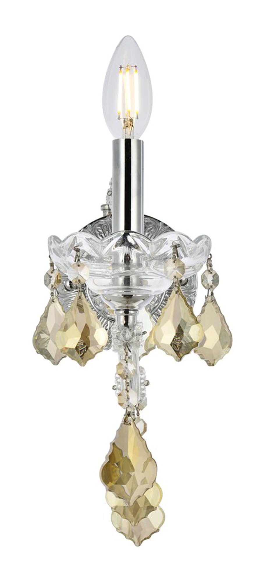 Elegant Lighting Maria Theresa 1-Light Wall Sconce, Chrome Finish with Golden Teak, 8in x 12in, Model 2800W1C-GT/RC, Crystal