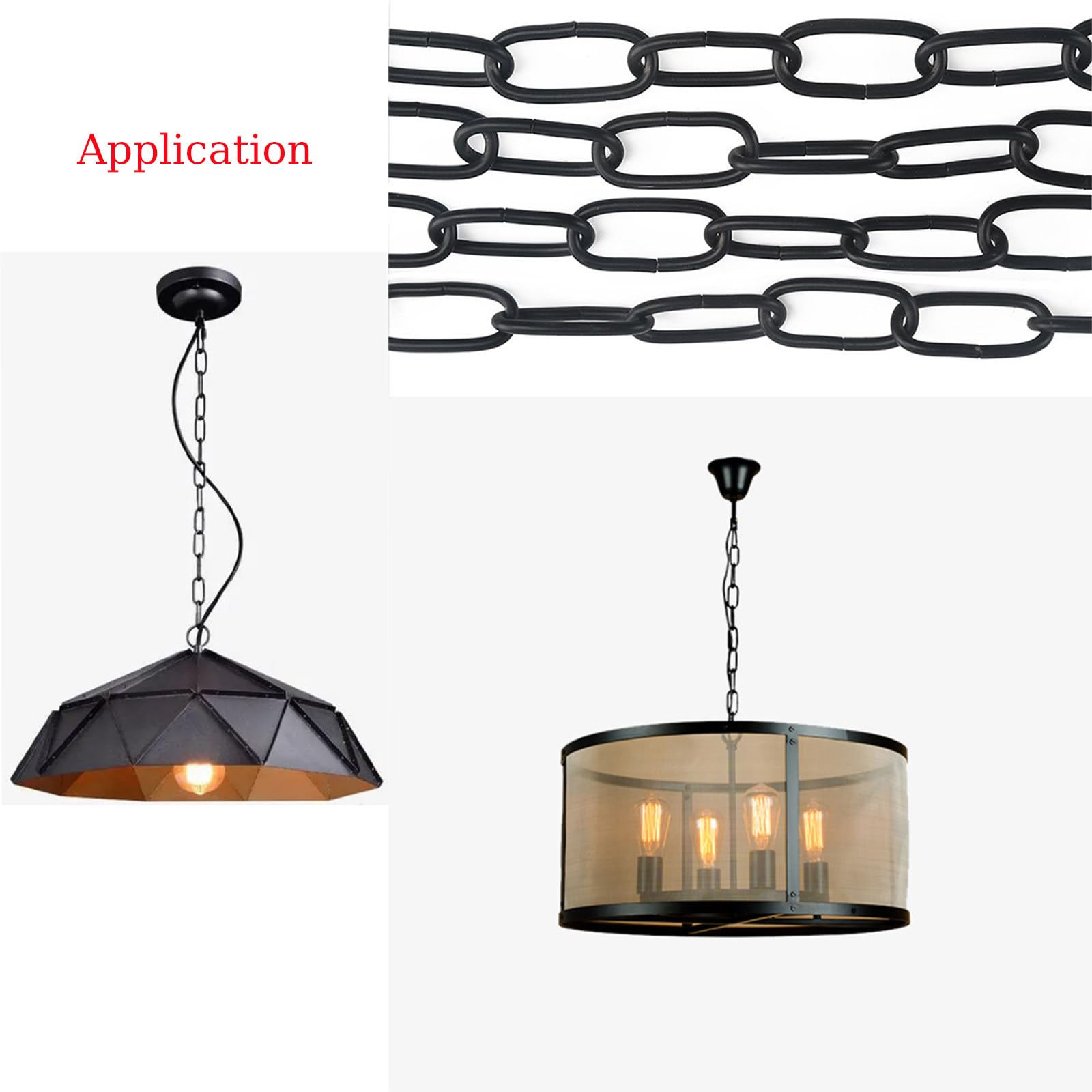 Cufeal 6 Feet Black Finish Metal Looping Chain Hanging Lighting Chain