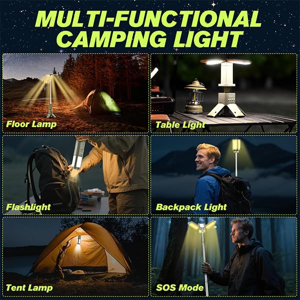 SakerPlus Portable Camping Light - 14000mAh Rechargeable Lantern, 6000 Lumen, Military Green, Model EC67392