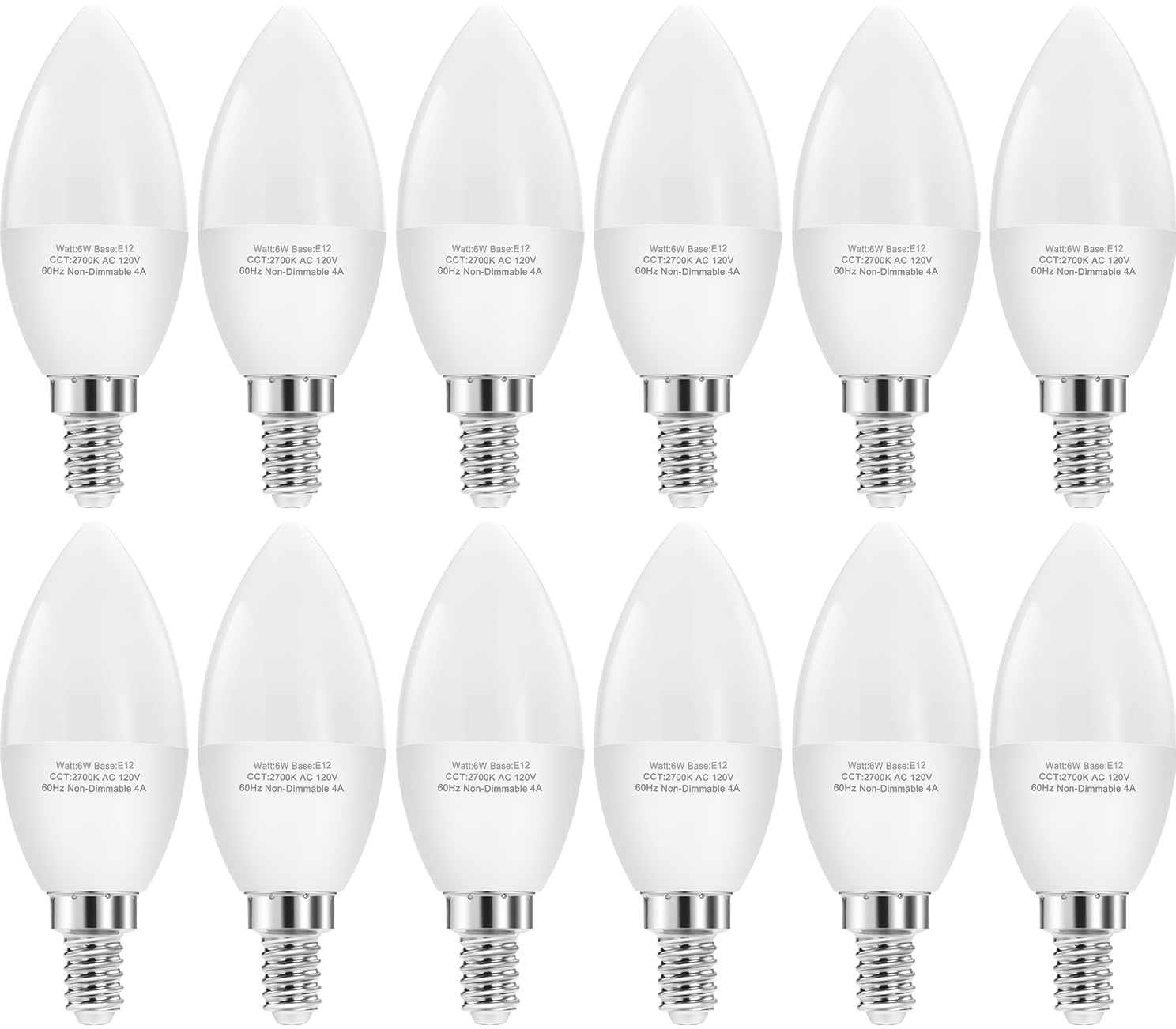 Hengbo Led E12 Led Candelabra Bulbs, 60W Equivalent E12 Light Bulbs, C37 Candle Base Chandelier Light Bulbs, Warm White 2700K, N