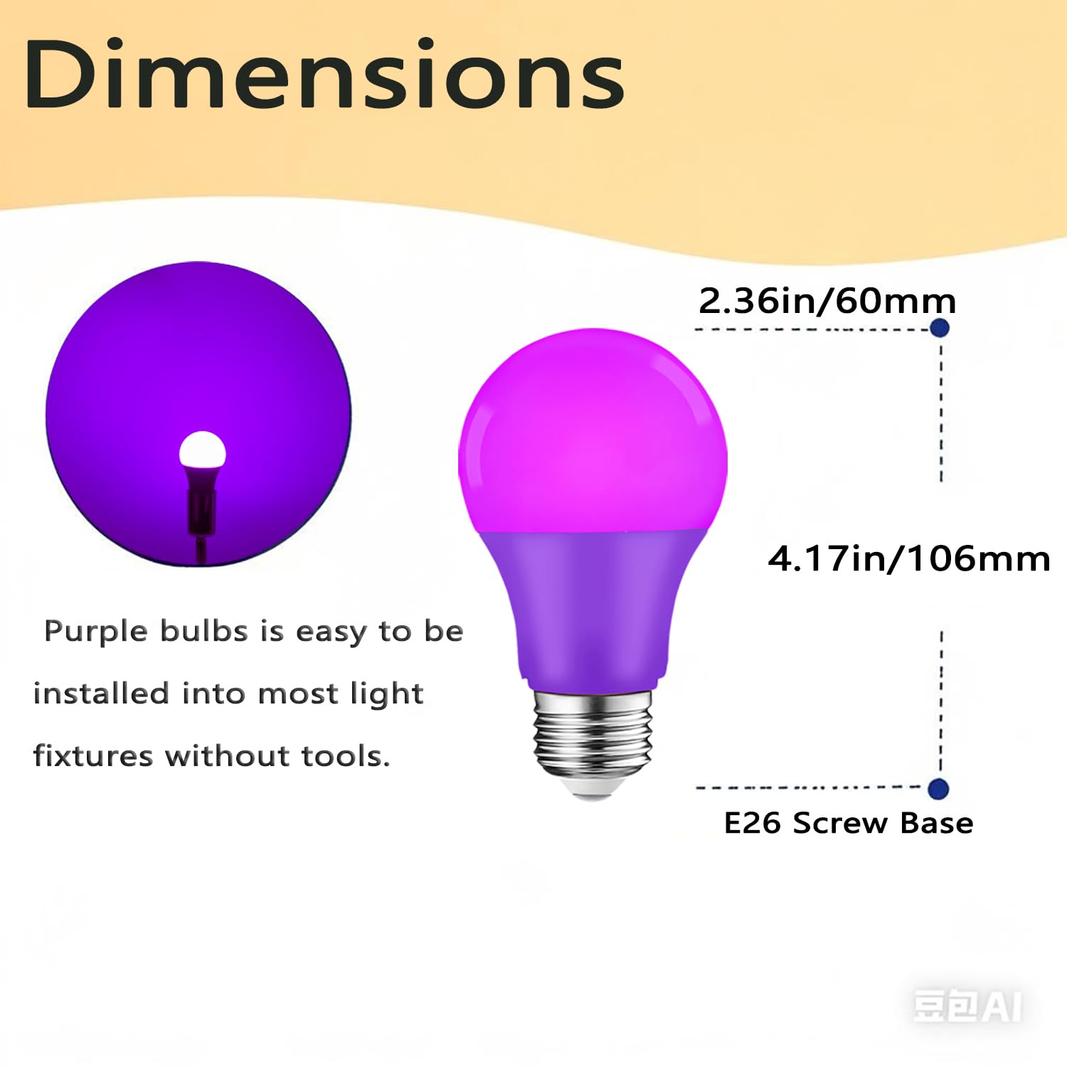 U4Glory 4 Pack Led Purple Light Bulbs - A19 9W(60W Equivalent) E26 Base Led Purple Light Bulb For Party Decoration, Porch, Hallo