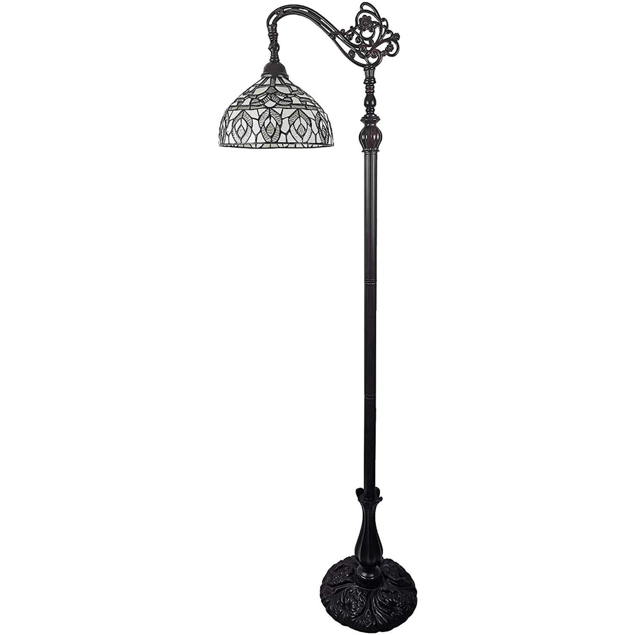 HomeRoots Traditional Floor Lamp with White Peacock Feather Shade, 72 x 12 x 12 in., Brown, Metal Construction
