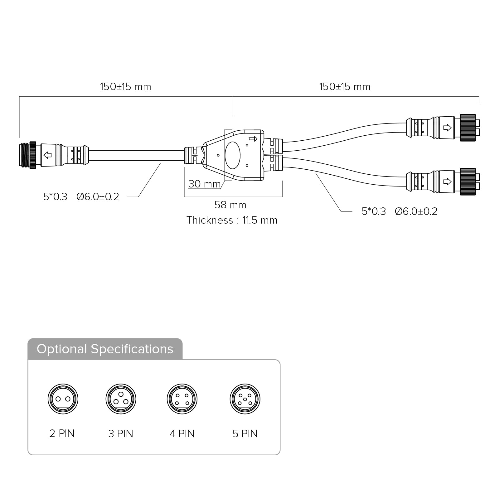 Btf-Lighting 5 Core 5 Pin Big Size Ip67 Y Shape 1 Male-Divided-2 Female Spillter Connctor Black Plastics 0.32Mm/22Awg 22Mm Metal Metal Nut Support All Btf-Lighting 5 Pin Big Size Ip67 Connectors