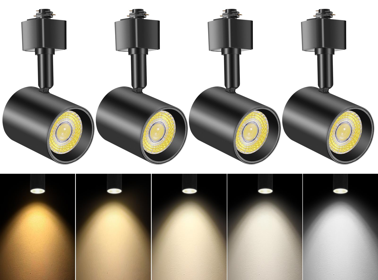 Vanoopee 5-Color Dimmable Led Track Lighting Heads, 10W 800Lm, Adjustable, Black (4