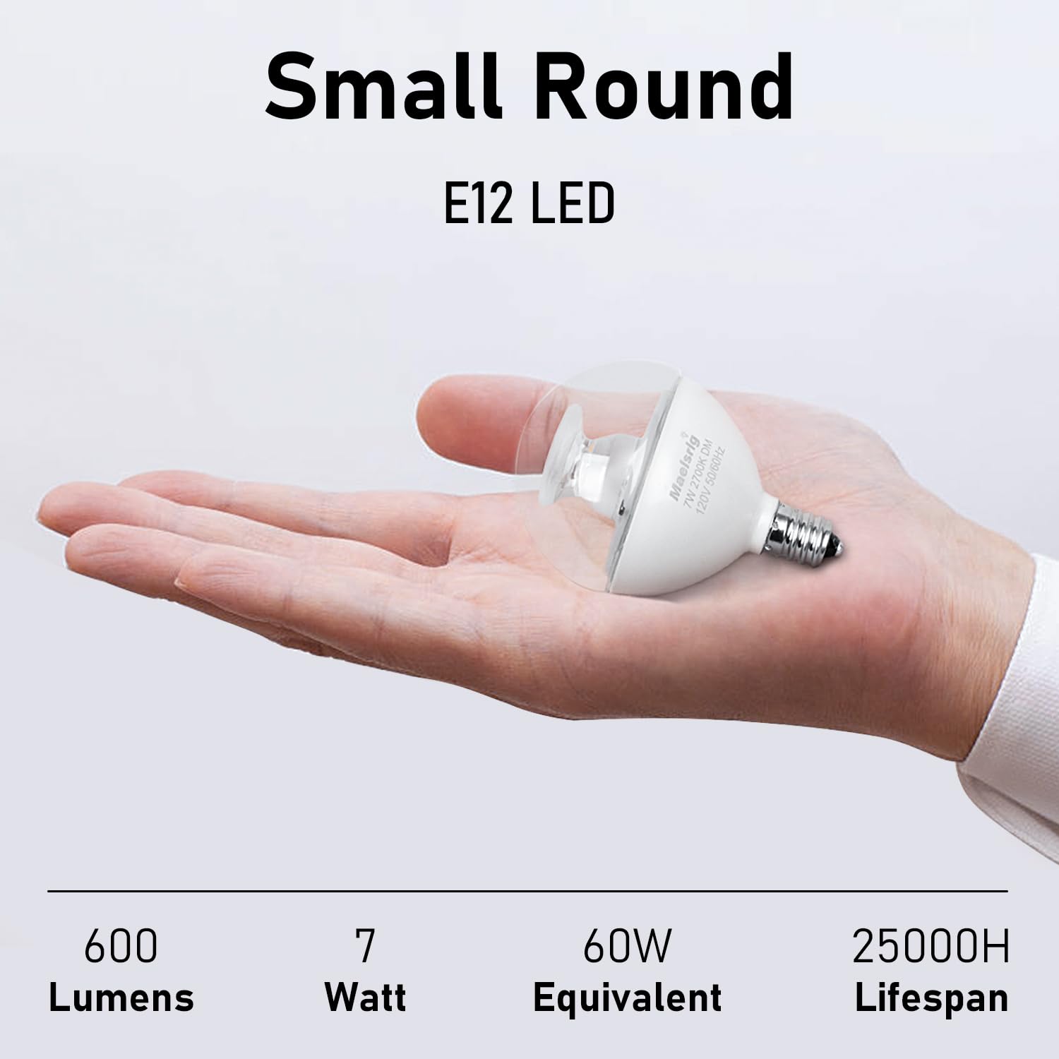 Maelsrlg LED Light Bulb, 60W Equivalent, Dimmable, Daylight 5000K, E12 Base, Clear Glass, 7W, 600 Lumens,