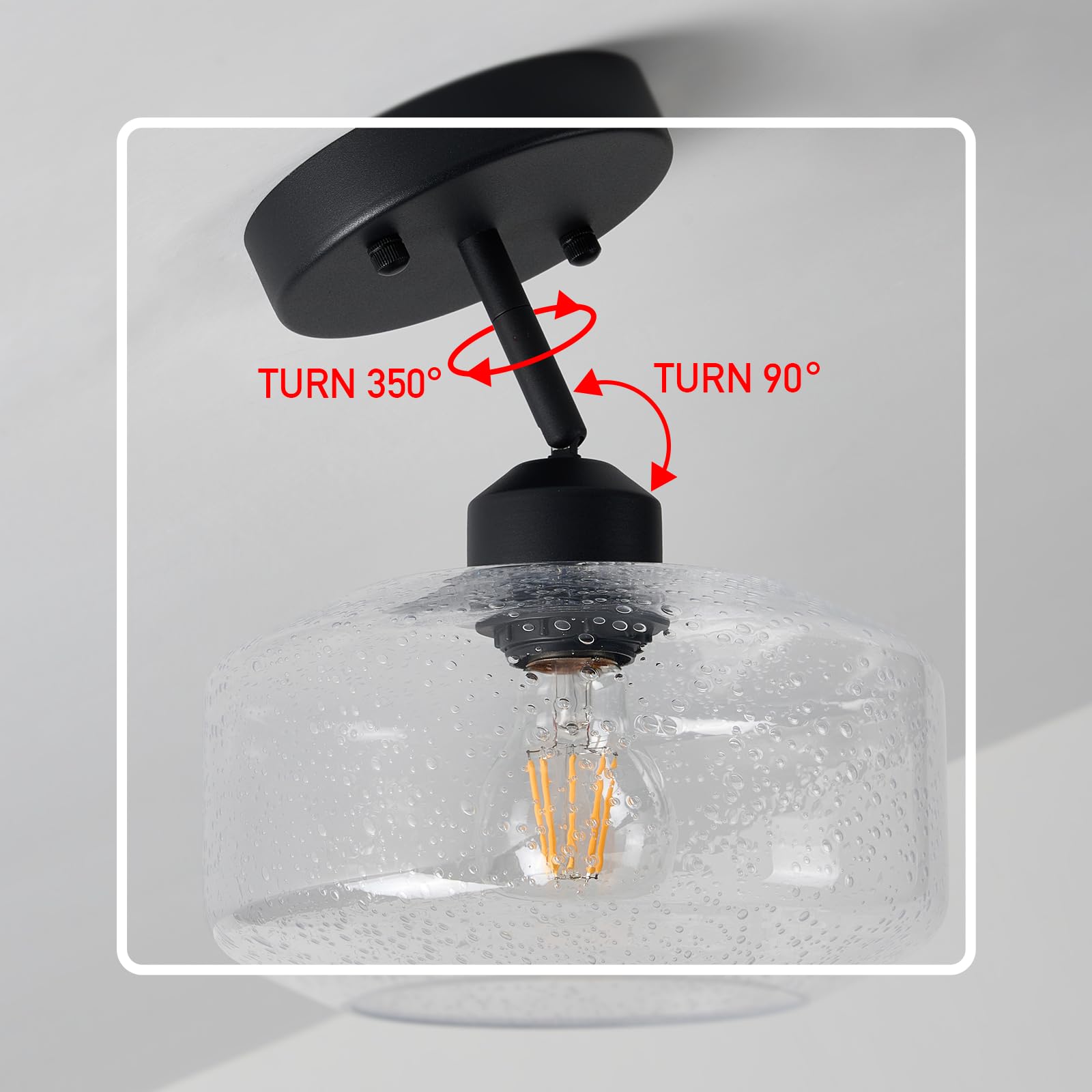 Tehenoo Sloped Ceiling Light With Clear Seeded Glass Shade, Adjustable For Kitchen,Hallway,Living Room