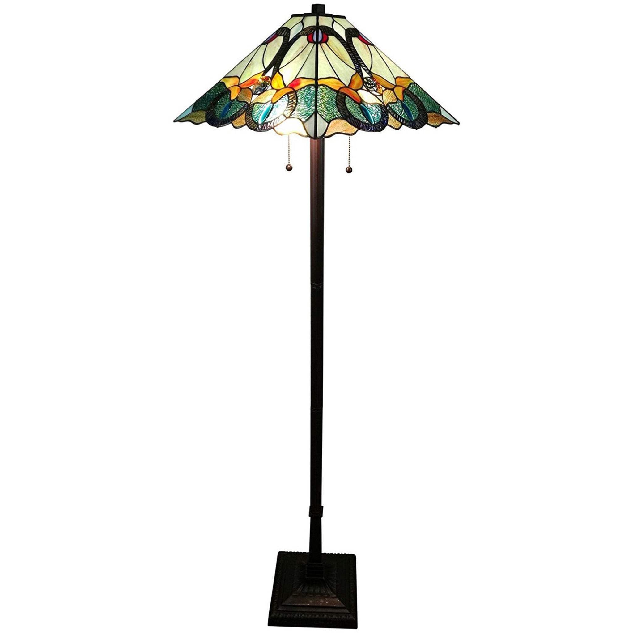 Homeroots Traditional Floor Lamp With Brown & Blue Stained Glass Shade, 62 X 17 X 17 In.