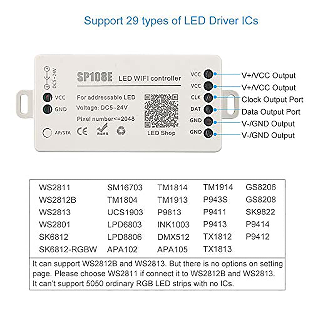 RGBZONE WiFi LED Controller, Smart APP Control, Compatible with WS2812B/WS2811/WS2815/WS2801, Multicolor, Model 4334417650