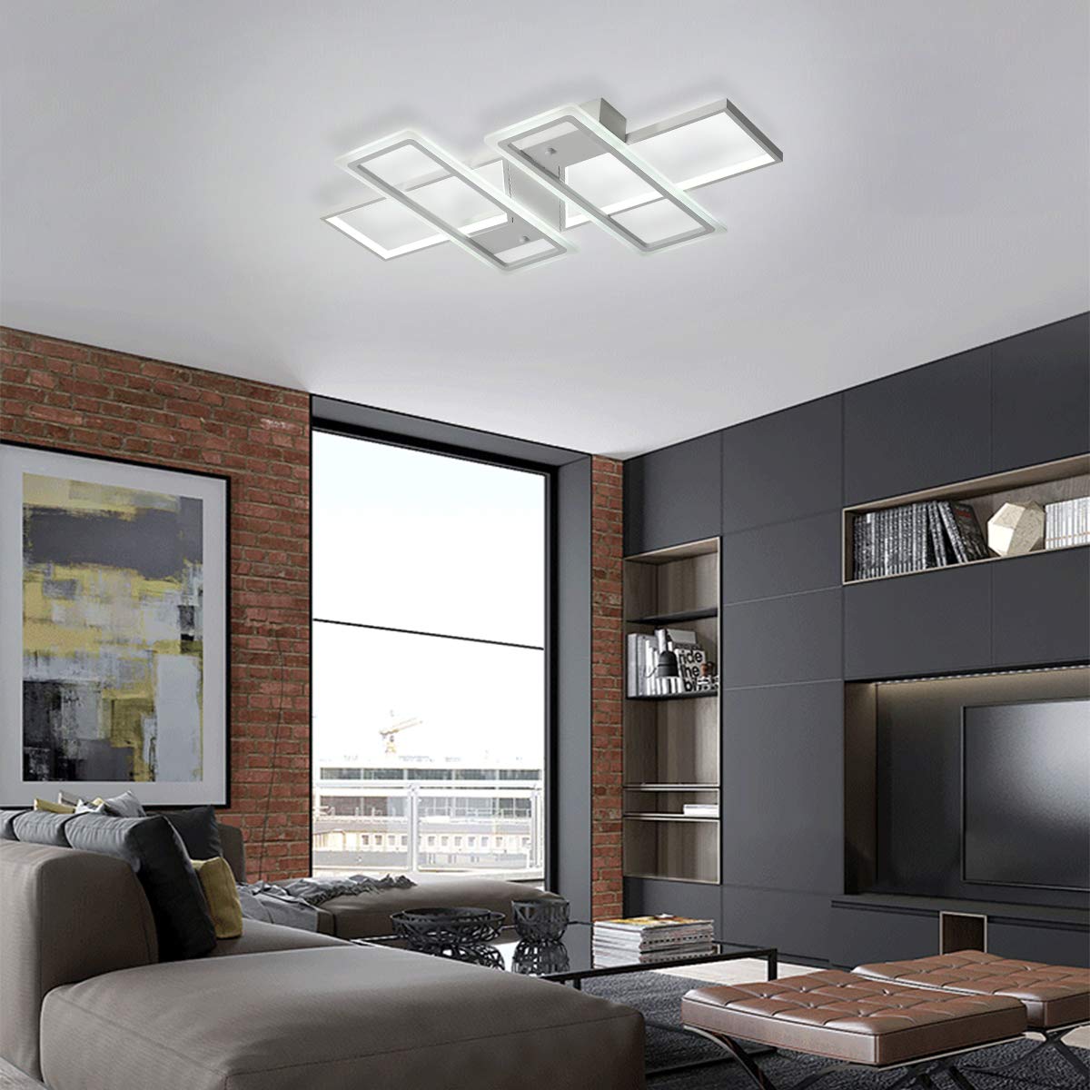 Jaycomey Led Ceiling Lamp With 4 Squares, White Acrylic Modern Flush Mount Ceiling Light Fixture For Living Room, Bedroom, Kitch