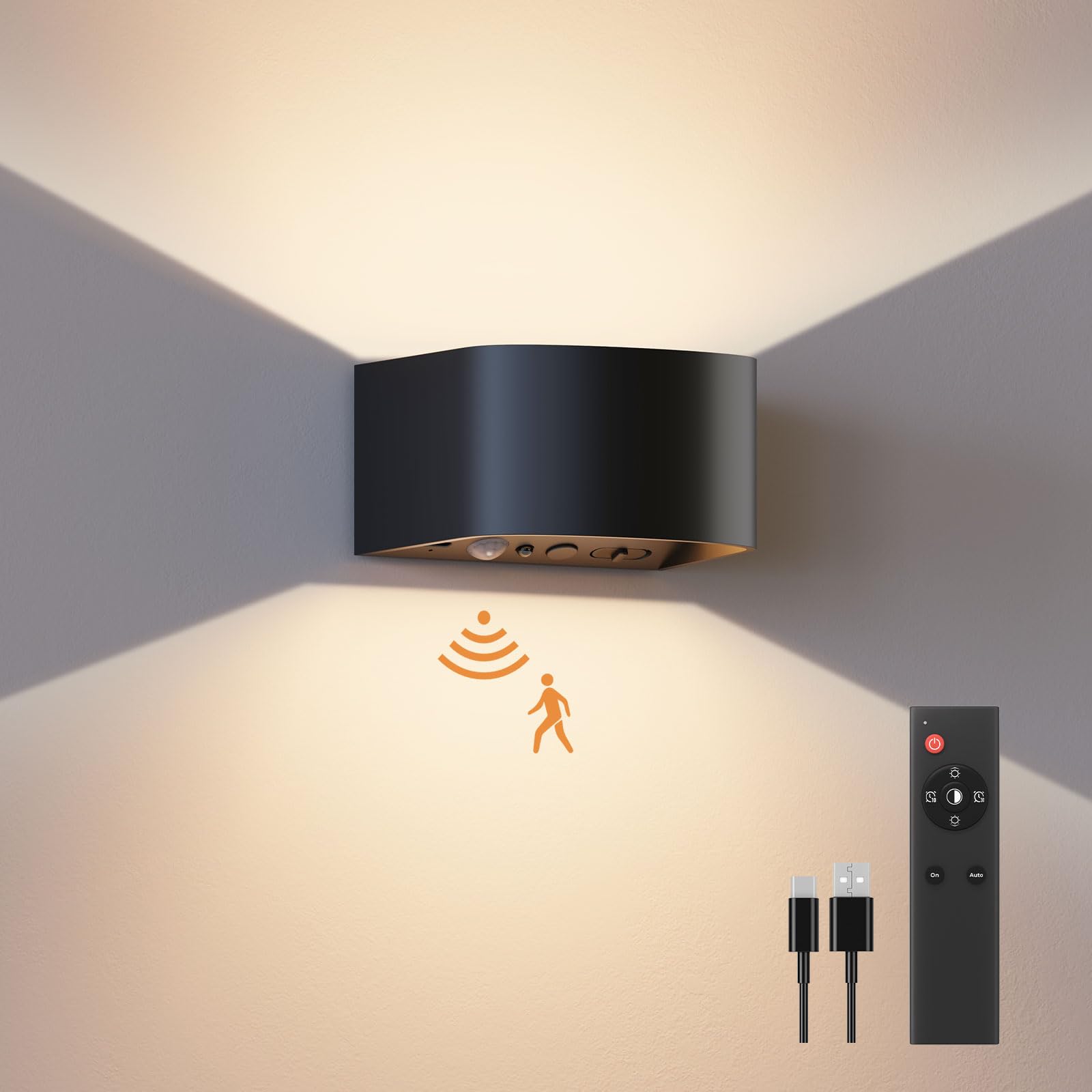 Fulen Motion Sensor Wall Lights With Remote Control 3 Colors Wireless Wall Lamp Led Indoor Up Down Wall Sconces 5000Mah Recharge