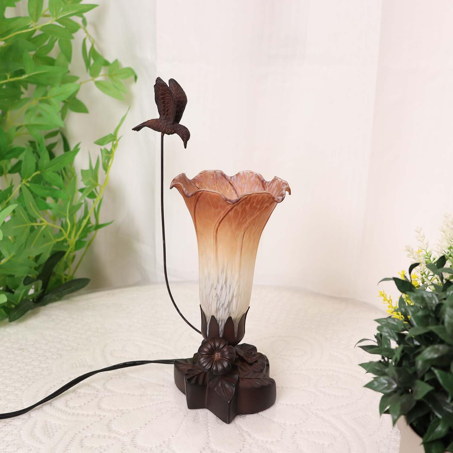 Bieye Ls09 Lily Flower Blown Glass Lampshade (White Brown, Opening I.D. 1.26'' X O.D. 1.5'')