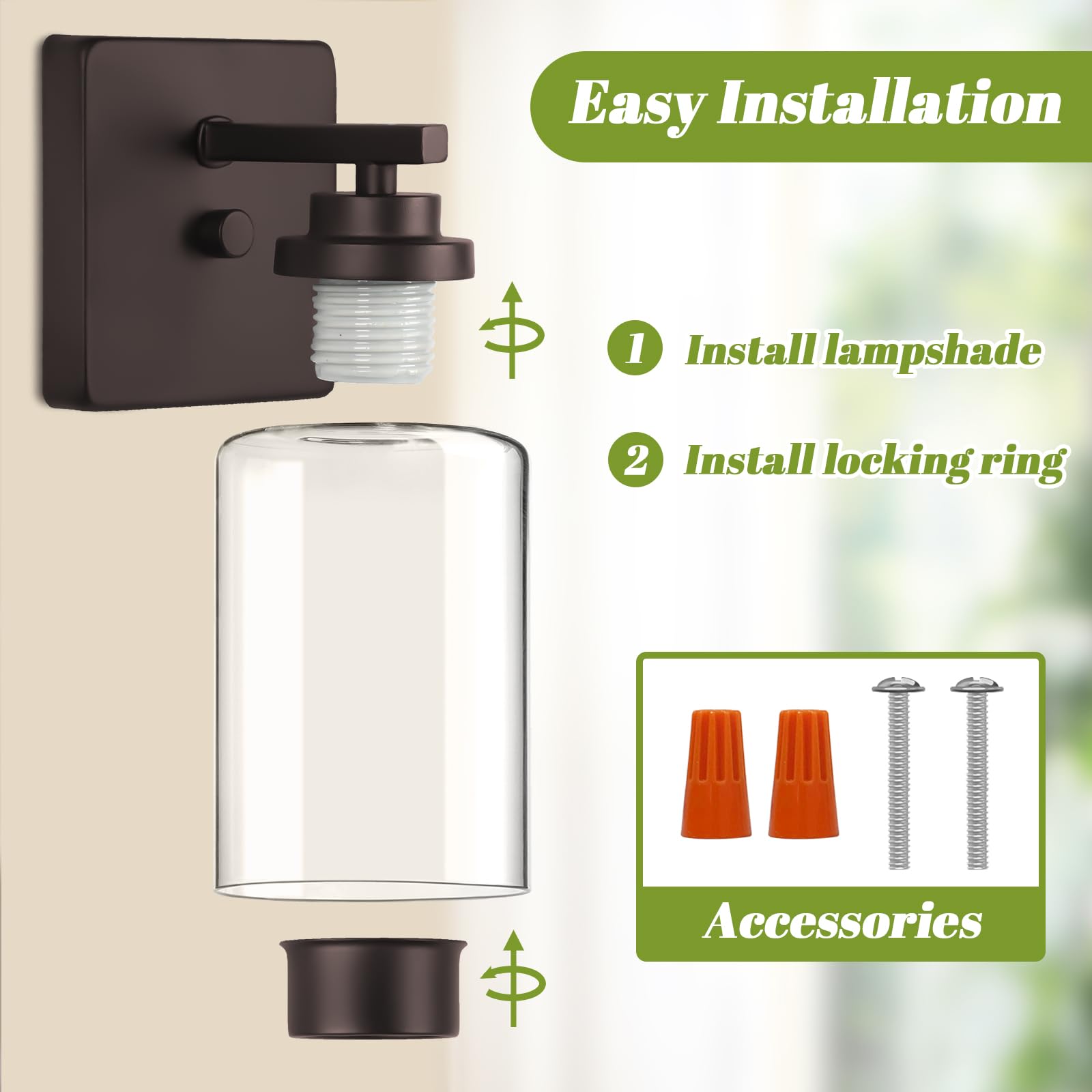 VerRon 2-Light Wall Sconces, Oil-Rubbed Bronze Modern Vanity Lighting, Clear Glass Shade, Farmhouse Style for Bathroom & Living Room
