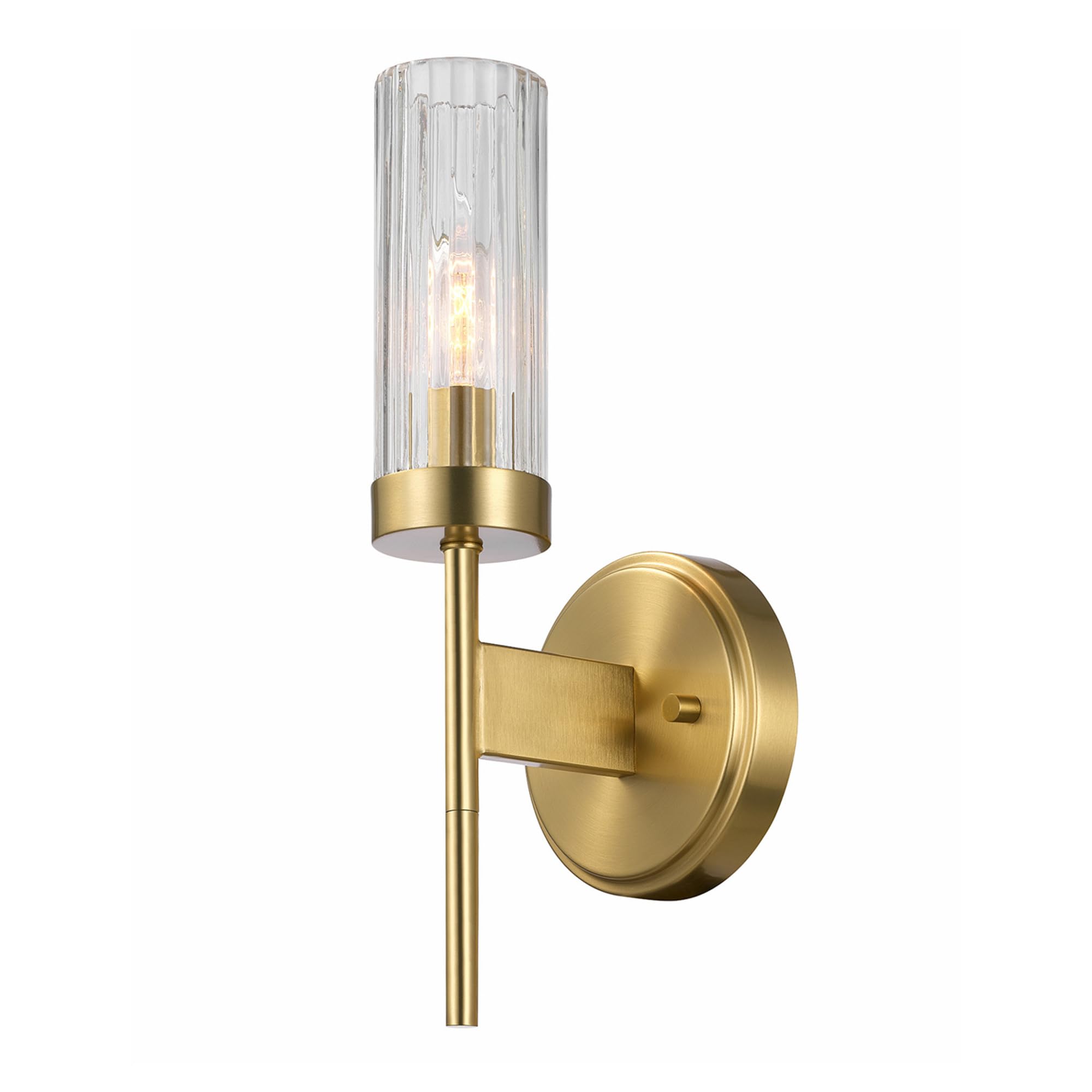 Globe Electric 65000103 1-Light Wall Sconce, Matte Brass, Ribbed Clear Glass Shade, Modern Wall Lights For Living Room, Bedroom,