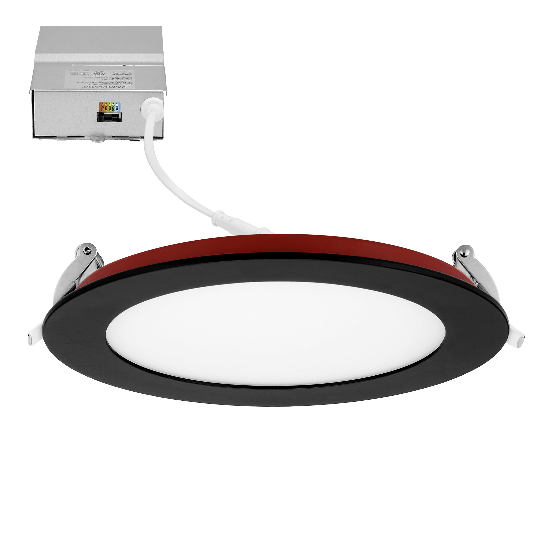 Maxxima 6 in. 2 Hour Fire Rated Ultra Thin Black LED Downlight, Slim Recessed Canless Light, IC Rated, 1000 Lumens, 5 Color Temp