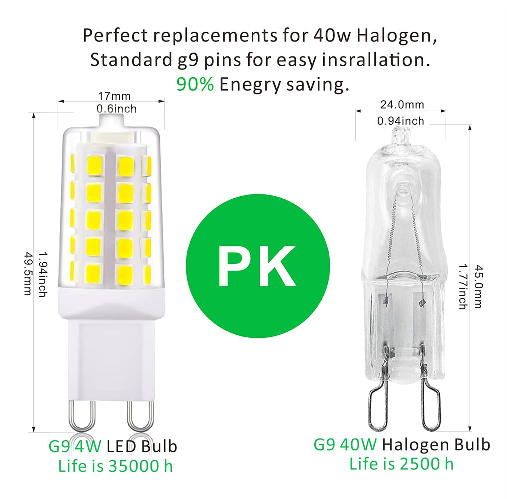 Aiplamp G9 Led Light Bulb Daylight White Dimmable 4W 6000K,Equivalent To 25W 30W 40W Halogen Light, 450Lm 100-120V Ac,No Strobe,