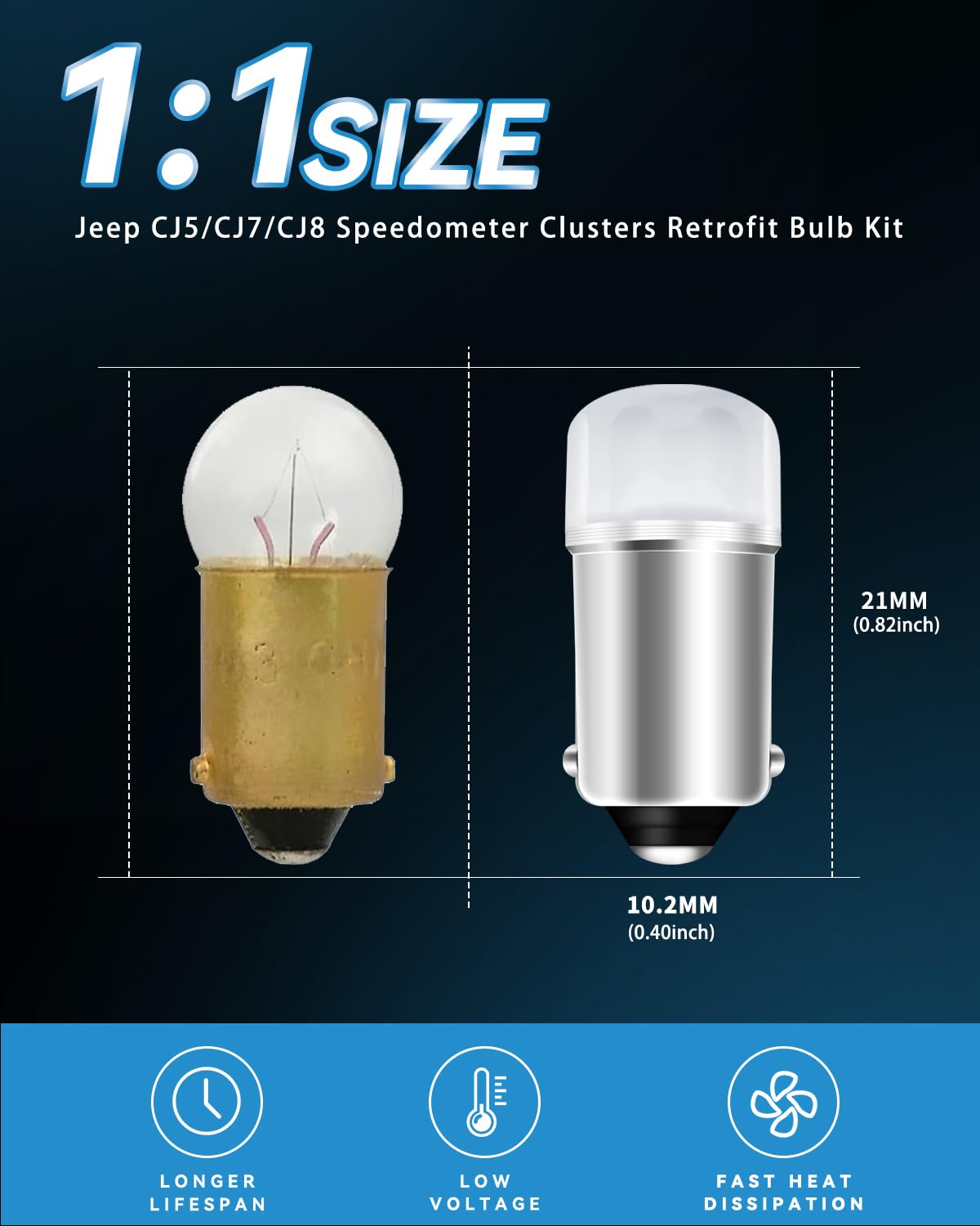 Keiurot Led Retrofit Bulb Kit For Jeep Cj5 Cj7 Cj8 Speedometer Cluster - Aluminum Replacement