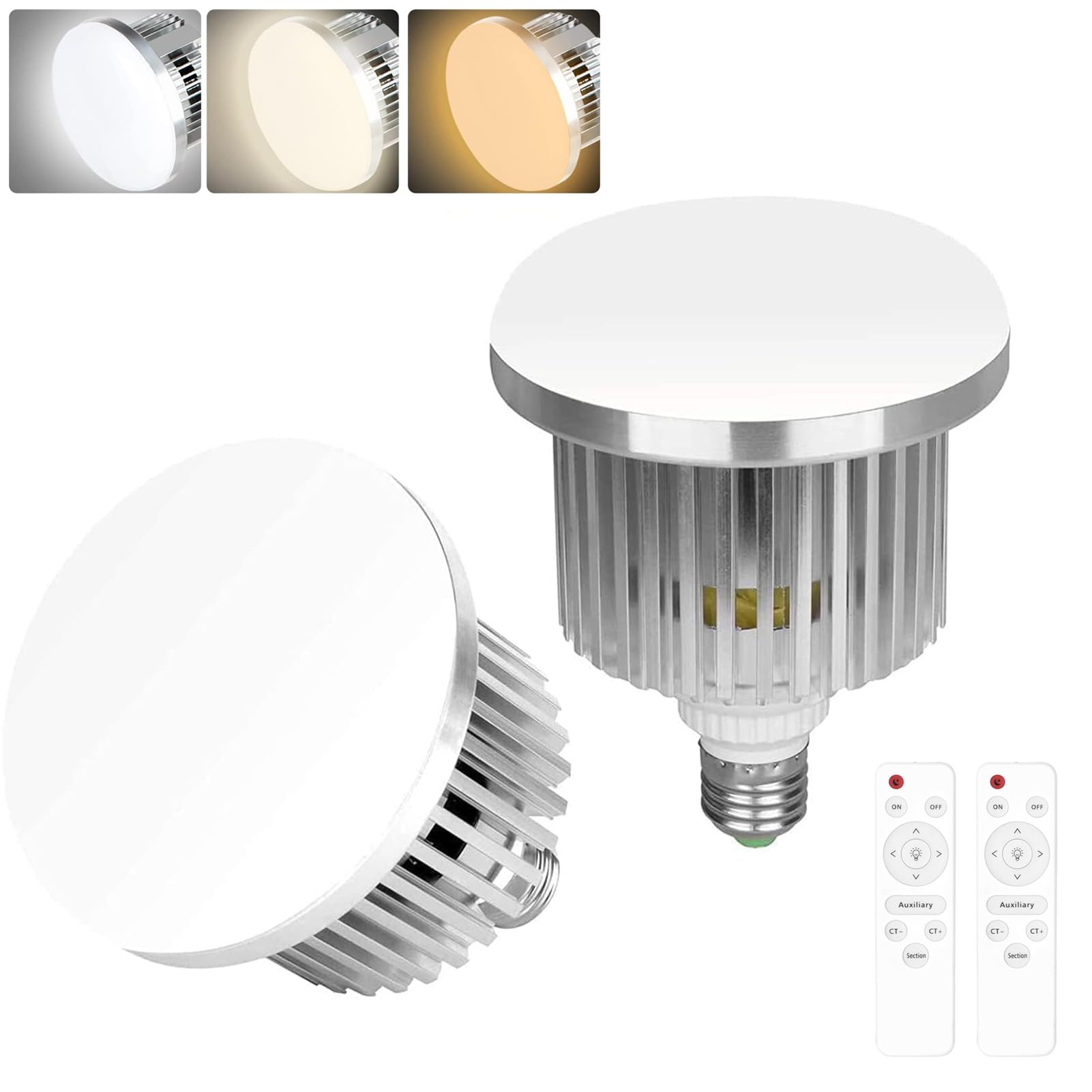 EMART 85W E27 LED Light Bulb, Dimmable 3000K-5500K, Remote Control for Photography, 2 Pack, White