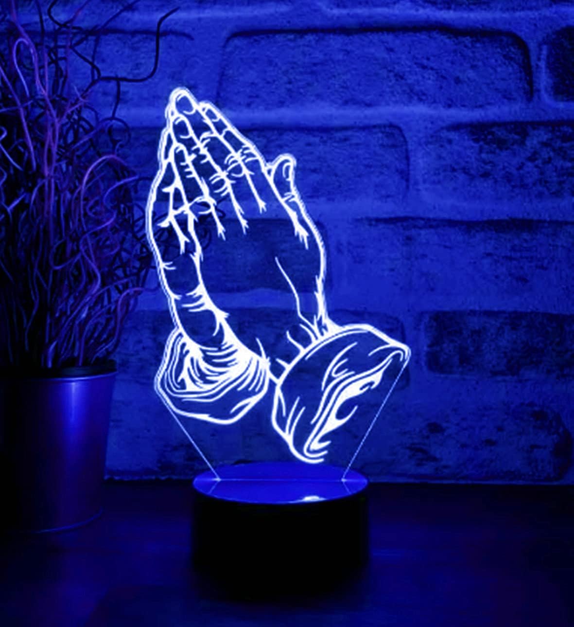 Jinnwell 3D Pray Hand Night Light Lamp Illusion 7 Color Changing Touch Switch Table Desk Decoration Lamps Acrylic Flat ABS Base 
