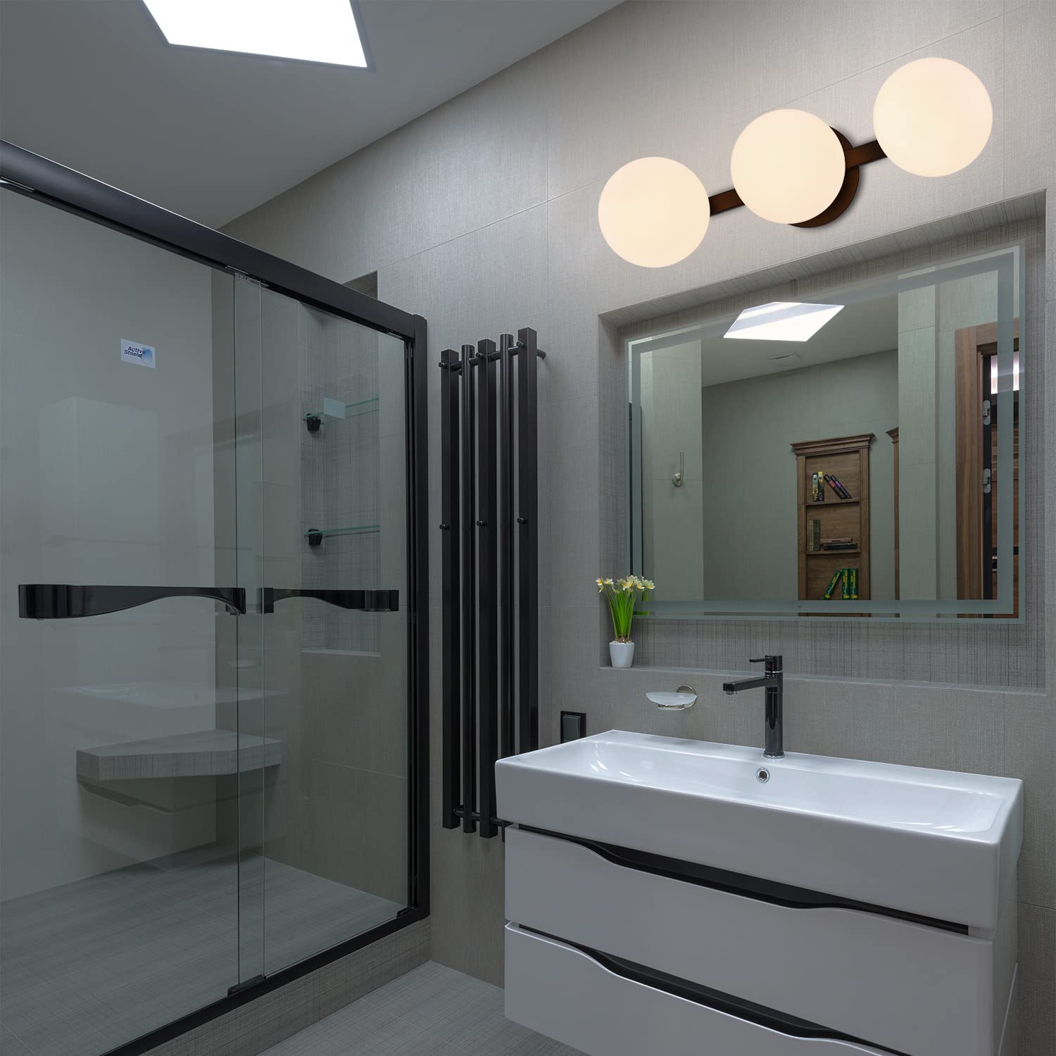 Bathroom Vanity Light Fixtures, Modern 3 Lights Globe Wall Sconce Lighting Matte Black, Porch Wall Mount Light Fixture For Bathr