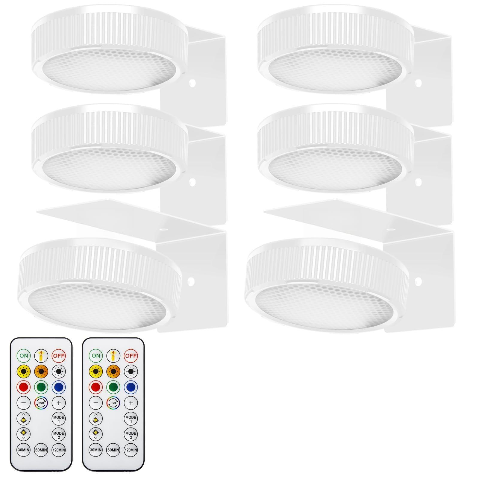 SIXDEFLY RGB Magnetic Suction Spotlight - Battery-Powered, Wireless, Remote Control, 6 Pack, White