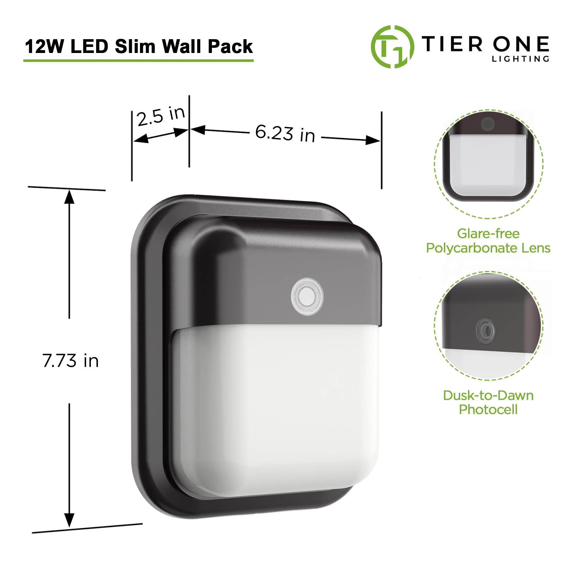 Modern Led Wall Pack Light Security Light With Dusk To Dawn Photocell Outdoor Wall Lantern For Patio, Porch, Hallway 12W 1000Lm