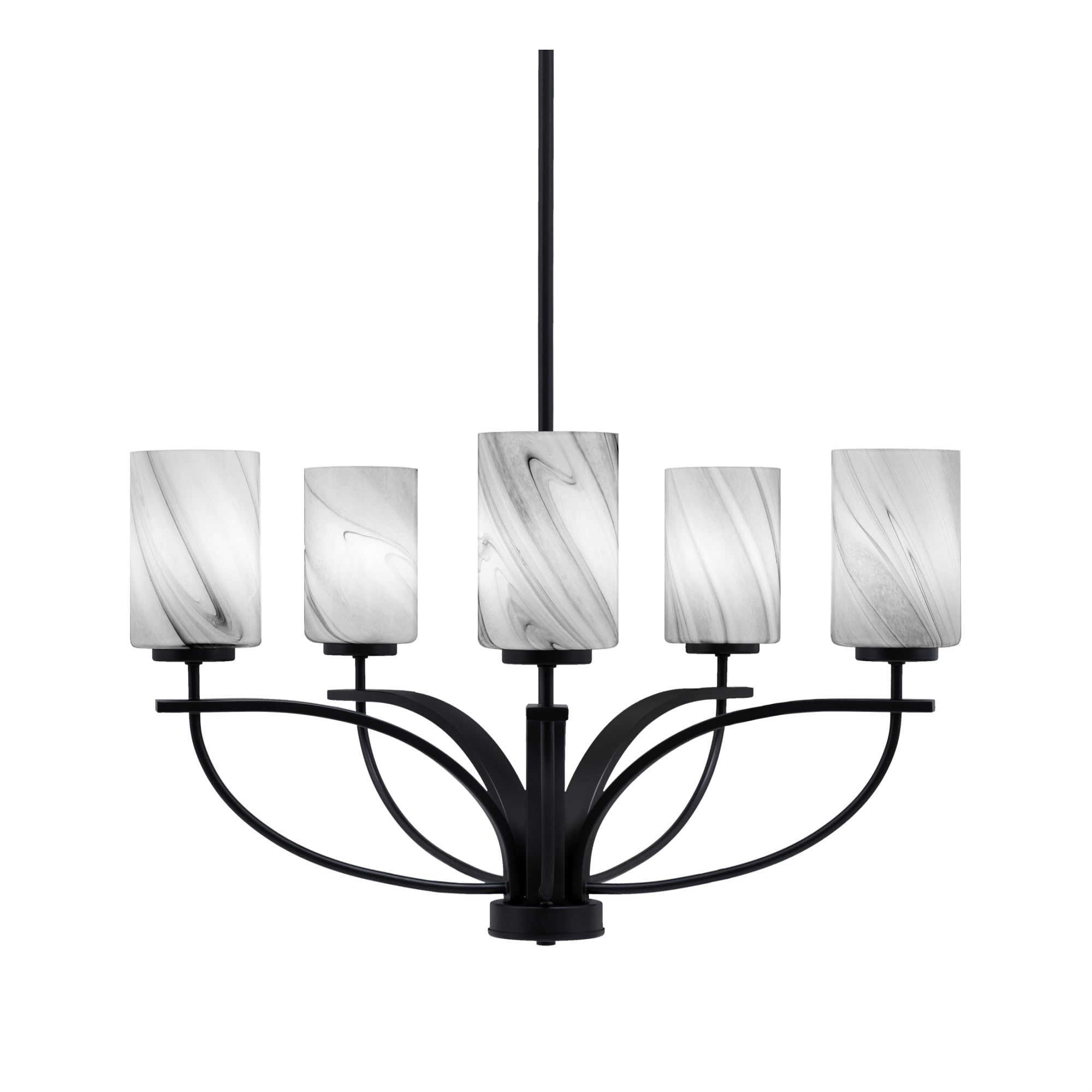 Toltec Lighting Cavella 5 Light Chandelier in Matte Black Finish with 4&quot; Onyx Swirl Glass