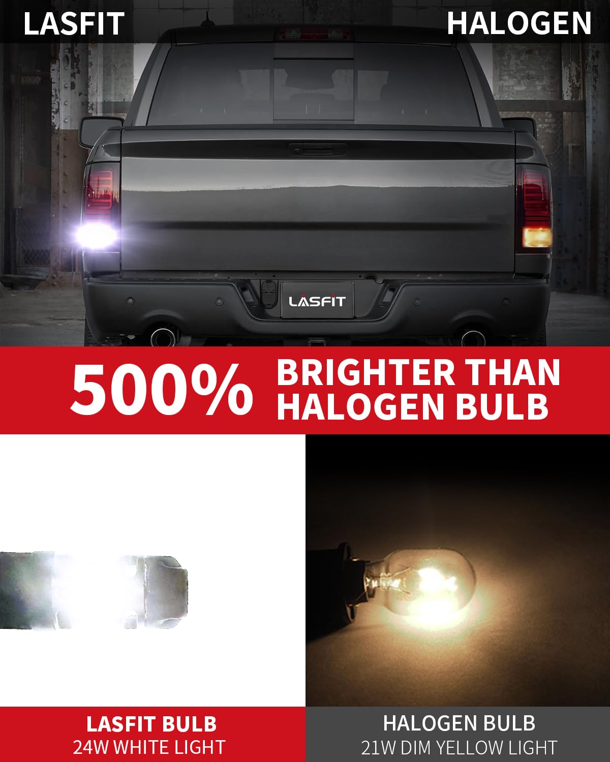 LASFIT T3 LED Bulb 7443 7440 Canbus Ready White Aluminum for Backup Parking Daytime Running Light (2pcs)