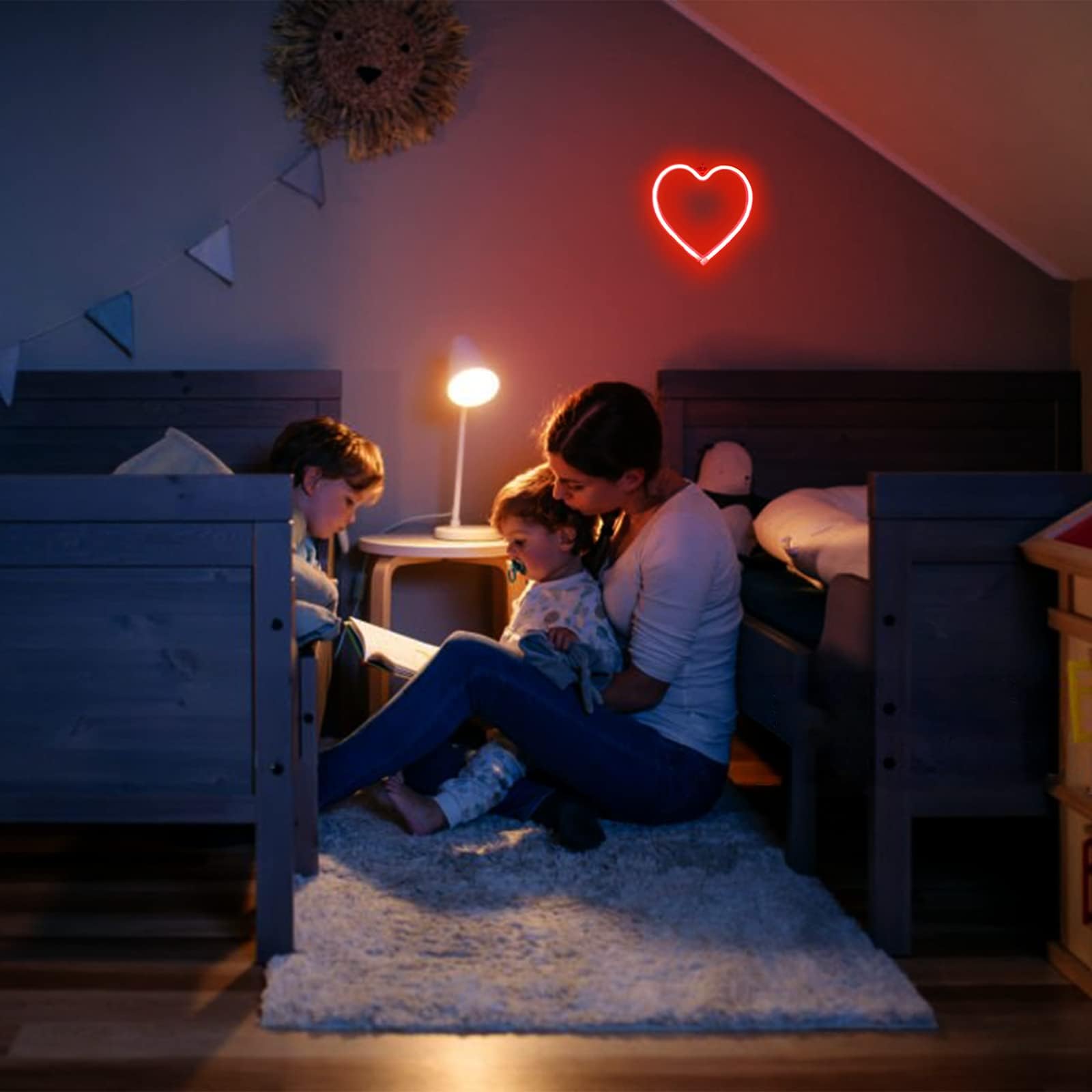 EXF Red Heart Neon Sign - Battery Operated LED Light, 1 Pack, Plastic Decoration for Party, Home, Bedroom, Wedding, Valentine's Day