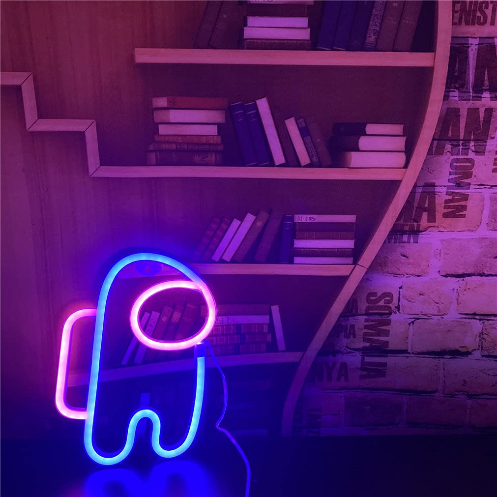 QiaoFei Alien Neon Sign Light, Astronaut Design, USB/Battery Operated, Blue-Pink, Model QFLTGL2161001, LED Art Decoration for Kids Room