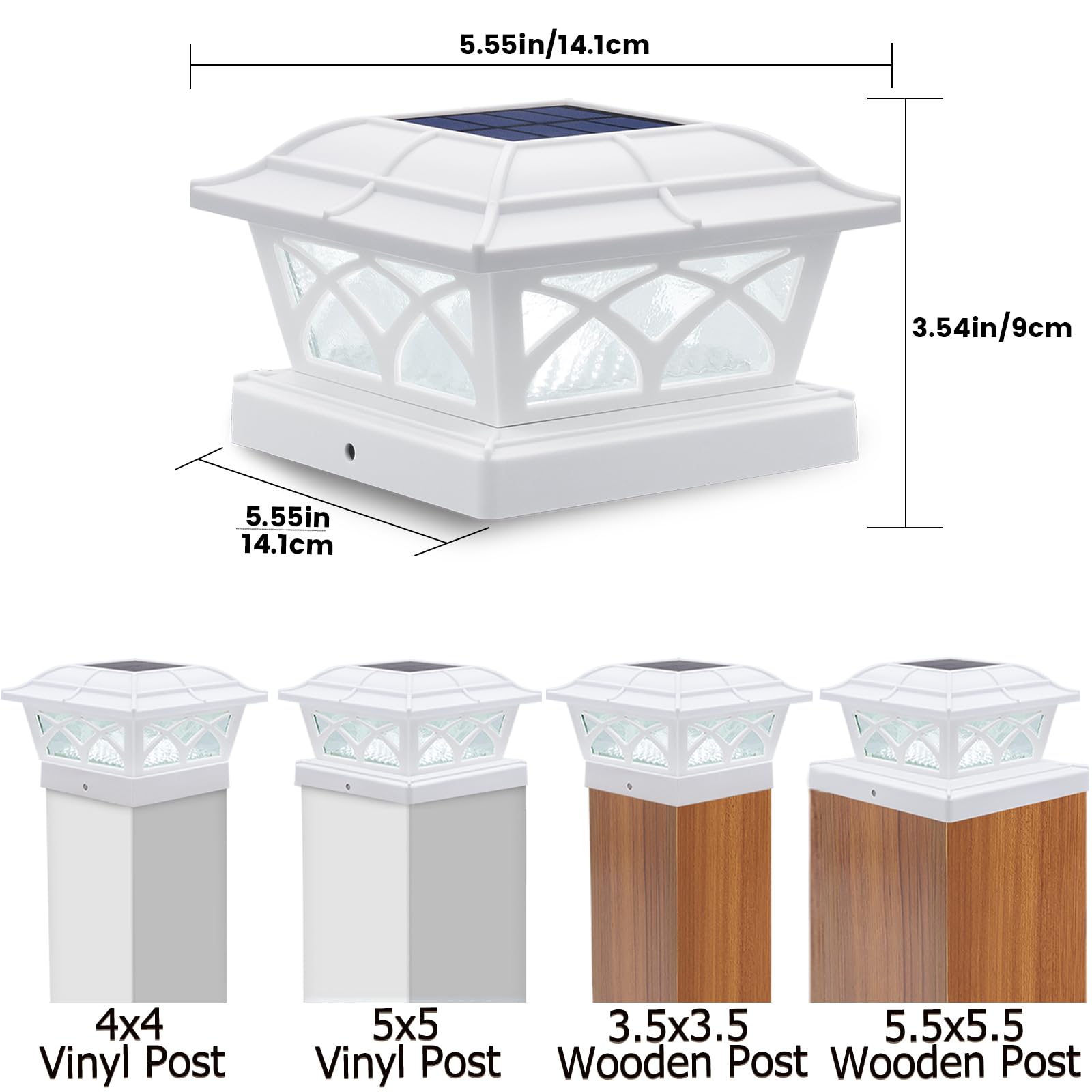 SIEDiNLAR Solar Post Cap Lights, 8 LEDs, Glass, 4 Pack, Warm White & Cool White, Model SD012W-4PK, Outdoor Fence Deck Patio Lighting