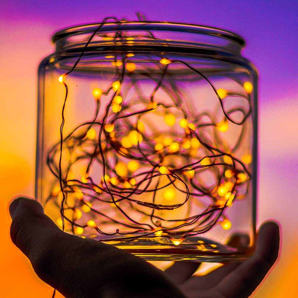 Twinkle Star 200LED 66ft Dimmable USB Copper String Lights, Orange - Perfect for Indoor/Outdoor Wedding, Halloween, and Home Decorations