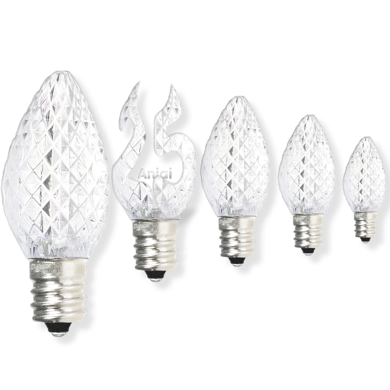 Aniai 25Pcs C7 Led Christmas Light Bulbs - C7 Led Bulbs With E12 Base Sockets Replacement Bulbs For Outdoor String Lights - Comm