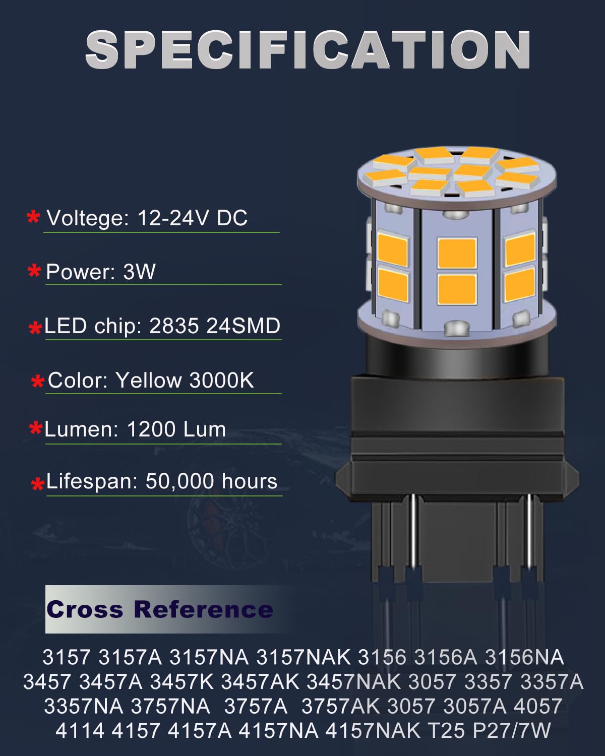 LEDYOTRY 3157 LED Bulbs Amber Super Bright Low Power for Turn Signal Blinker Lights, Pack of 2
